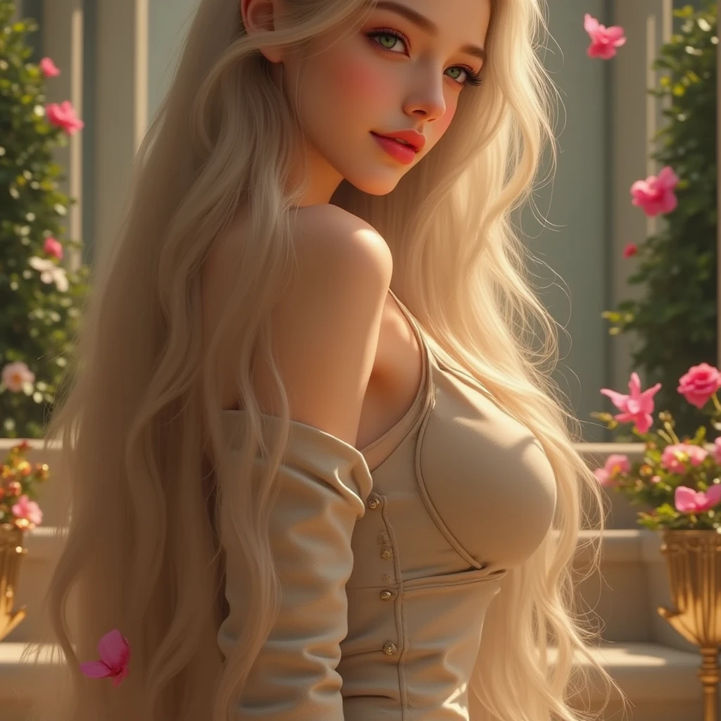photo of (CyberDutch_V2:0.99), a woman as a sexy TikTok influencer, modelshoot style, (extremely detailed CG unity 8k wallpaper), photo of the most beautiful artwork in the world, professional majestic (photography by Steve McCurry), 8k uhd, dslr, soft lighting, high quality, film grain, Fujifilm XT3 sharp focus, f 5.6, High Detail, Sharp focus, dramatic, Wearing a sundress, (looking at viewer:1.2), (detailed pupils:1.3), (natural light), (closeup:1.2), (seductive) , Very long Blonde Hair, Hazel Eyes, photo realism, Outdoors, Instagram Model, Real Woman, Naked