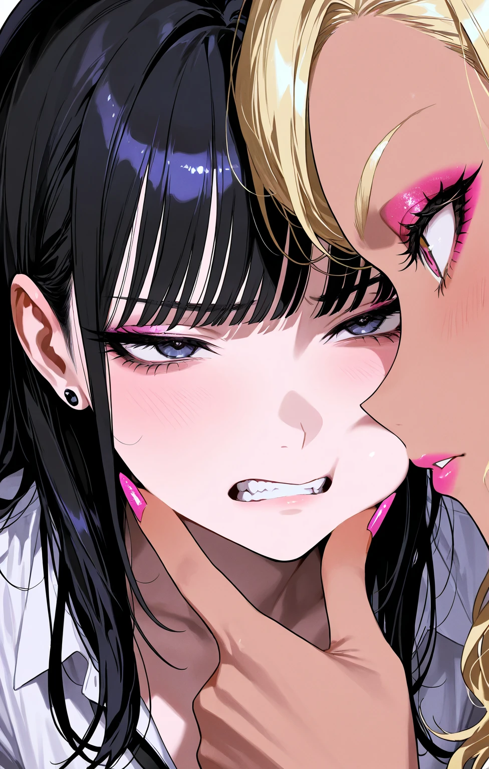 ????????????, ???????, open mouth, saliva, drooling, wet, ??? on mouth, ??? on tongue, ??? on face, big ?????, big ???, big thighs, blush, crossed-eyes, front view, looking at the viewer, milf, ??????, rolling eyes, tongue, demon