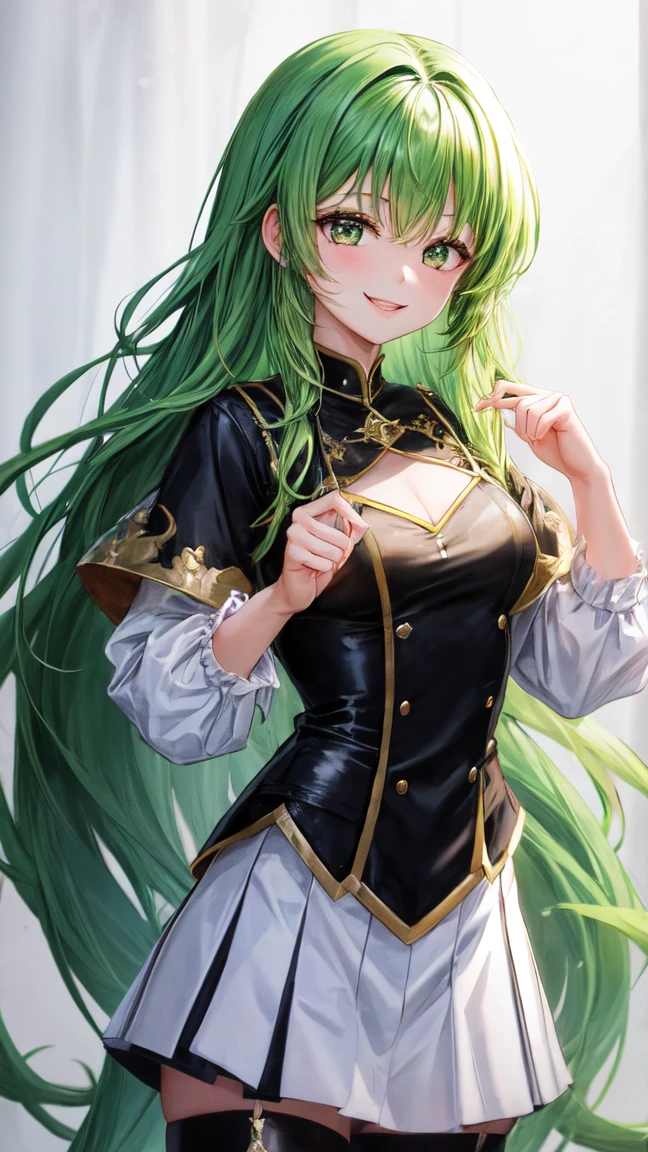 C.C、Code Geass、Green Hair、Long Hair、((Thigh-high socks))、Photo from below、Medium chest、full moon、((Black Knights Clothing))、mini skirt、Trampling