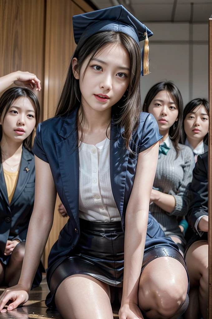 Female teacher pisses、Female teacher urinates at student graduation ceremony、Pee leak、peeing herself、A lot of pee、From below、Gaze at the audience、Black Suit、mini skirt、pantyhose、High heels、Perfect figure、Very beautiful、Japanese elementary school teacher、学校の体育館で卒業式を取り行っている最中に女教師がPee leak、A female teacher is surrounded by students、Shy expression、Ecstatic expression