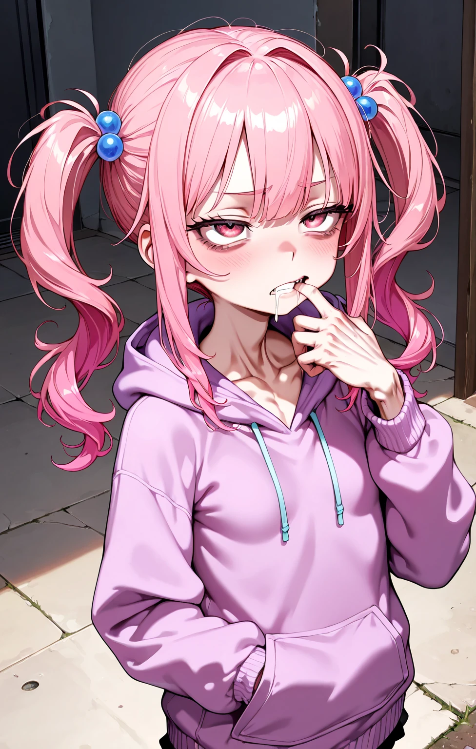 (masterpiece, extremely detailed 8k CG, sharp line), Nazuna Nanakusa,yofukashi no uta, official art, colorful, beautiful japanese anime style big eyes, one pretty woman, light brown hair, (detailed red thin lace mini bra, detailed red thin lace t-back panties), dark brown eyes, cute, sexy, down blouse, (from top, pov:1.2), crouch, face focus, mouth open wide, cum in mouth, on face, Sexual arousal, nose blush, nipple erect, bukkake, hold a stick in mouth, wet and see-through, small hard Nipple erection:1.4, Through nipple, looking at viewer, shy, (large breasts), Cleavage,