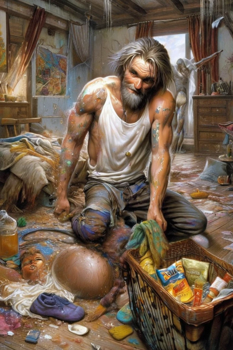((best quality)), ((masterpiece)), (detailed), a hairy man, he is very handsome he is poor, he is starving, he is skinny, he is thin, he is naked, he is masturbating, he is playing with his dick, (((lots of cum splashing everywhere))), ((he has big dick)), (he has big balls), he is in a dirty alley, ((((perfect dick))))