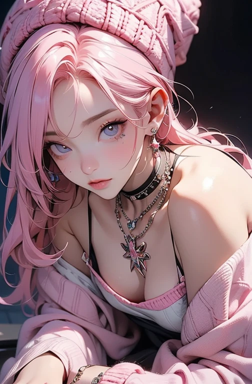 (masterpiece, best quality, 1girl, solo, intricate details, chromatic aberration),beautiful skin,realistic,((small breath)),long hair, blue hair, red head ornament, pink highlights, hair over one eye,purple eyes, sharp eyes, choker,black naked hoodie, (symmetry eyes),(perfect symmetrical body),against wall, brick wall, graffiti, dim lighting, alley ,look at viewer, <lora:NakedHoodieV1:1>