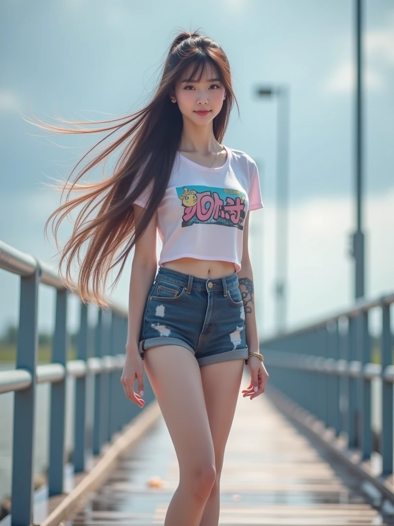 3D image , 16k, 32K, High quality pictures , 3D 8K, taken with the highest quality camera . , Canon camera , Fuji Camera , using the highest quality and most fashionable film .. , ภาพและสีสันที่ Realistic ,, x} Pretty Asian girl standing ,ผมดำ, long hairมาก , long hairพิเศษ 2 meters , long hairของเขา , My hair spread out , I'm floating in the wind , rain, rain, rainตกหนักมาก, Got a Yakuza tattoo , in a graphic print t-shirt dress ,"baby girl 90s, ", The bright t-shirt , Graphic print , "Artueam 90s," , wearing old jeans that lack a dark color. , The circumferential part of the ., Very , She is unbuttoning her jeans , , strong abdominal muscles , , revealing almost all the abdominal muscles , Wet skin, Pink skin, Shiny skin , Wet skin, Pink cheeks, Pink skin, with , 38 inches , ผมดำ, , , a ponytail hairstyle , , my hair flutters , , My hair flutters in the strong wind , long hairสยาย, long hair , Very long hair , 2 meters , Dark jeans , , strong abdominal muscles, with glossy skin , Wet skin, in various poses , Exciting action ,, outdoors on a street in Thailand , บรรยากาศrainตกแดดออก, สายrainตัดกับแสงแดดแวววาว, Wet skin, Realistic, goddess body, elegant, sensual beauty , Clear belly , Very , old dark short jeans are partially missing , กางเกงถูกดึงลงมาเห็นสะโพกที่หนาบางส่วนVery , Wet Body, Goa Hua appearance , body , , , his huge clear , facing camera , , Aura shines , Shining aura , Shining aura , mirror like his skin , , size is 38 inches , Very big , ผมดำ, ทรง long hairของเขา , Frizzy hair, I'm flashing in the wind ,