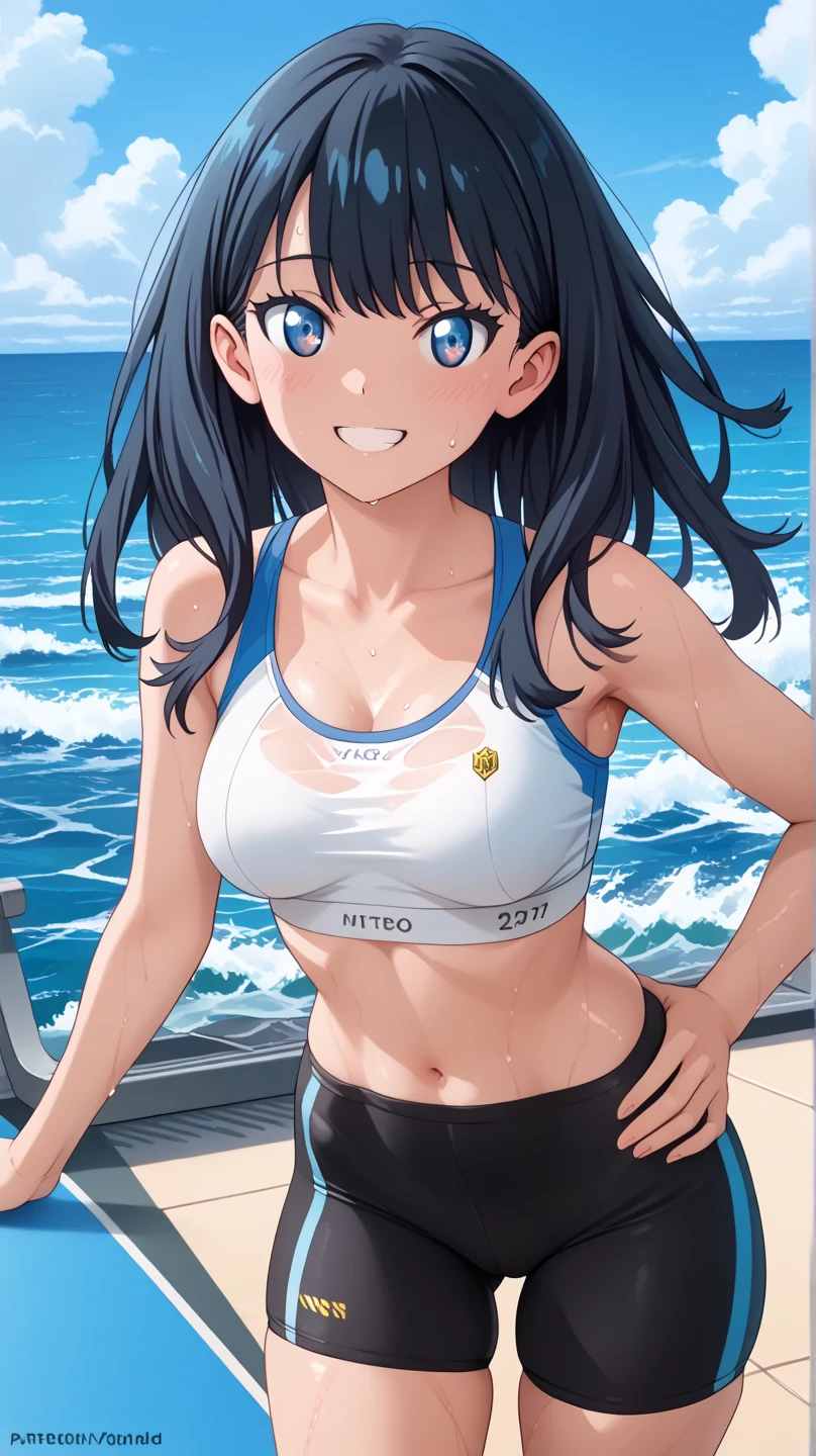 ((Floreiras Azuis Marinhos)),sports bra,1girl em, sozinho,(UM MILF), (((matural female, Woman))),masuter piece, of the highest quality, ultra-definition, Max Resolution, Um altamente detalhado, pele limpa,seios grandes,Perna alta,((virilha)),Athletics Stadium,Blue open sky,Coxas sedutoras,morder,Meias curtas,bunda grande,Bloomers de corrida,Esbian de corpo inteiro,from behind
