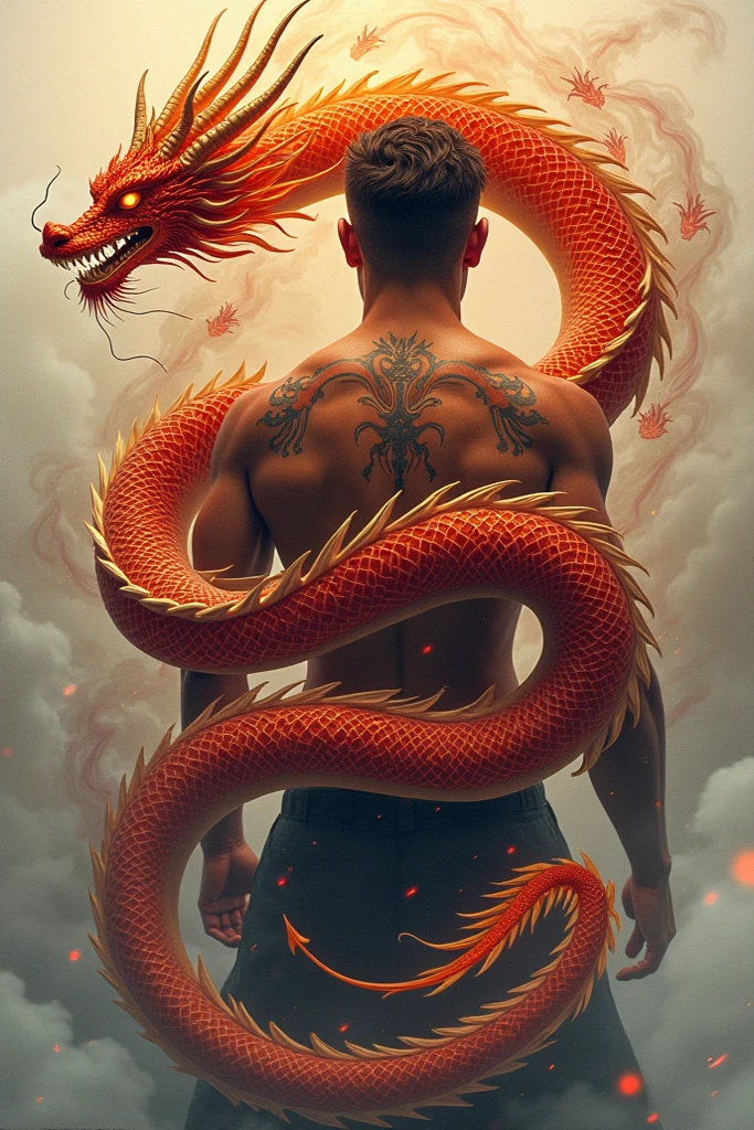 loong,back tattoo,1boy,
A man,shirtless,(with a detailed dragon tattoo on his back:1.4),
3d dragon,(((Sinosphere culture))),(((celebrating the Lunar New Year))),abstract surreal mondern art,red theme,, best quality,masterpiece,highres,official art,extremely detailed cg unity 8k wallpaper