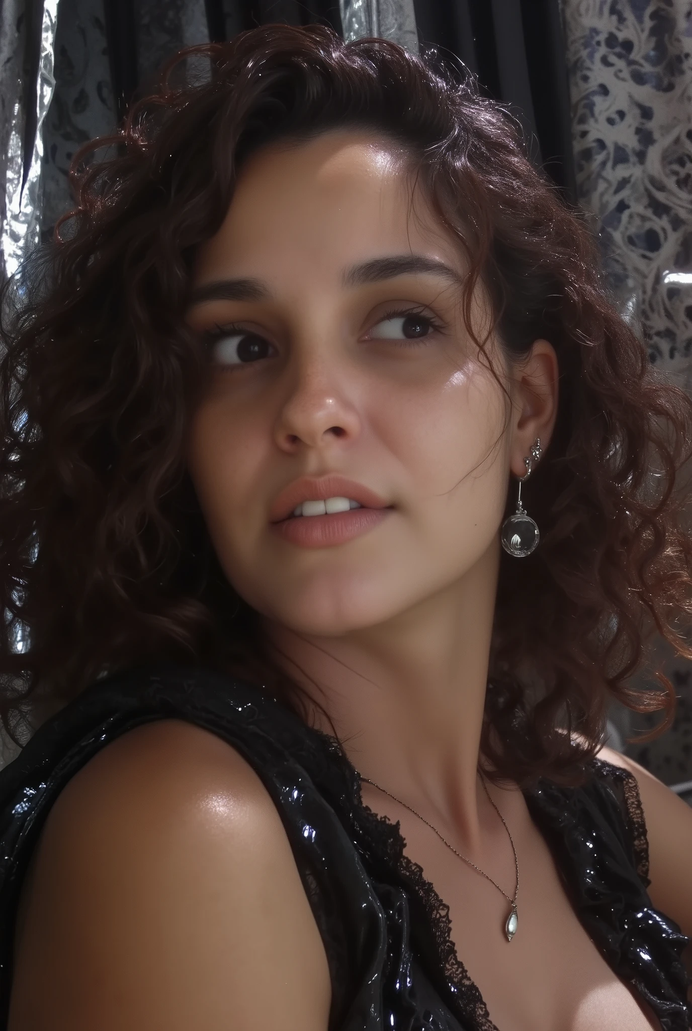 ((( completely NAKED)))、 charming, wish, obscene, mature woman, Captivating body lines , (( fine facial features , Open Your Mouth, eroticism )), dramatic lighting , realistically, 8k, cinematographic composition , dark and moody vibe , dramatic shadows , intricate and elaborate pattern , 30 megapixel , light-dark lighting , somber color palette , Deep contrast , super real 、 shirtless、Beautiful nudes