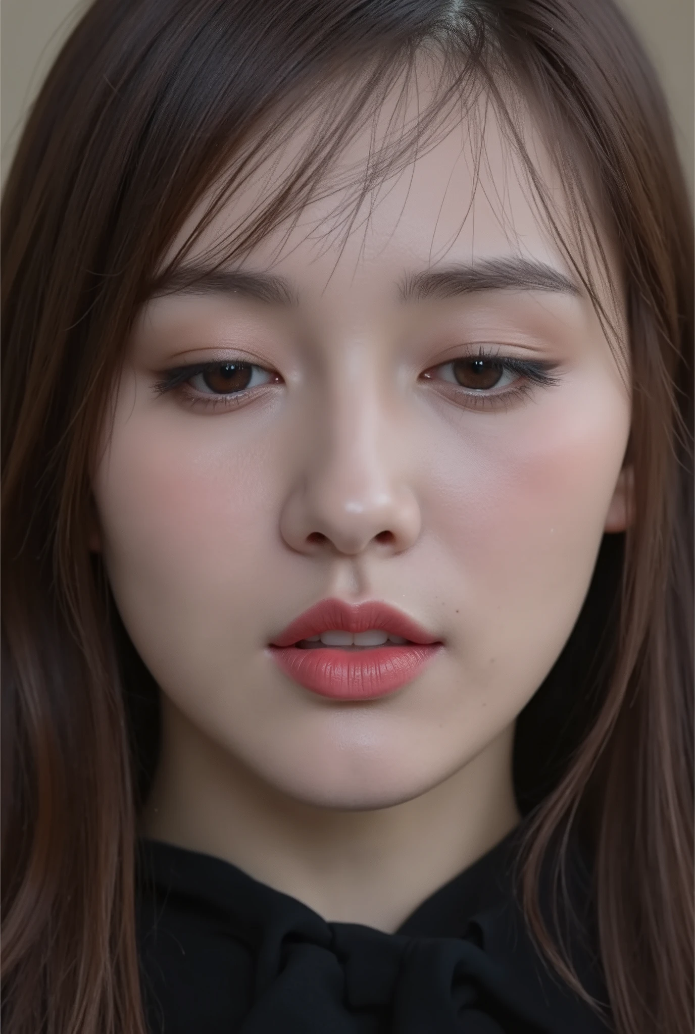 high definition professional photography stylem,natural skin texture.photo realistic woman, Woman with brown eyes, Brown hair, Ultra HD, Surreal style, Angel, Delicate face ,The expression is obsessed,Open your mouth,Close your eyes