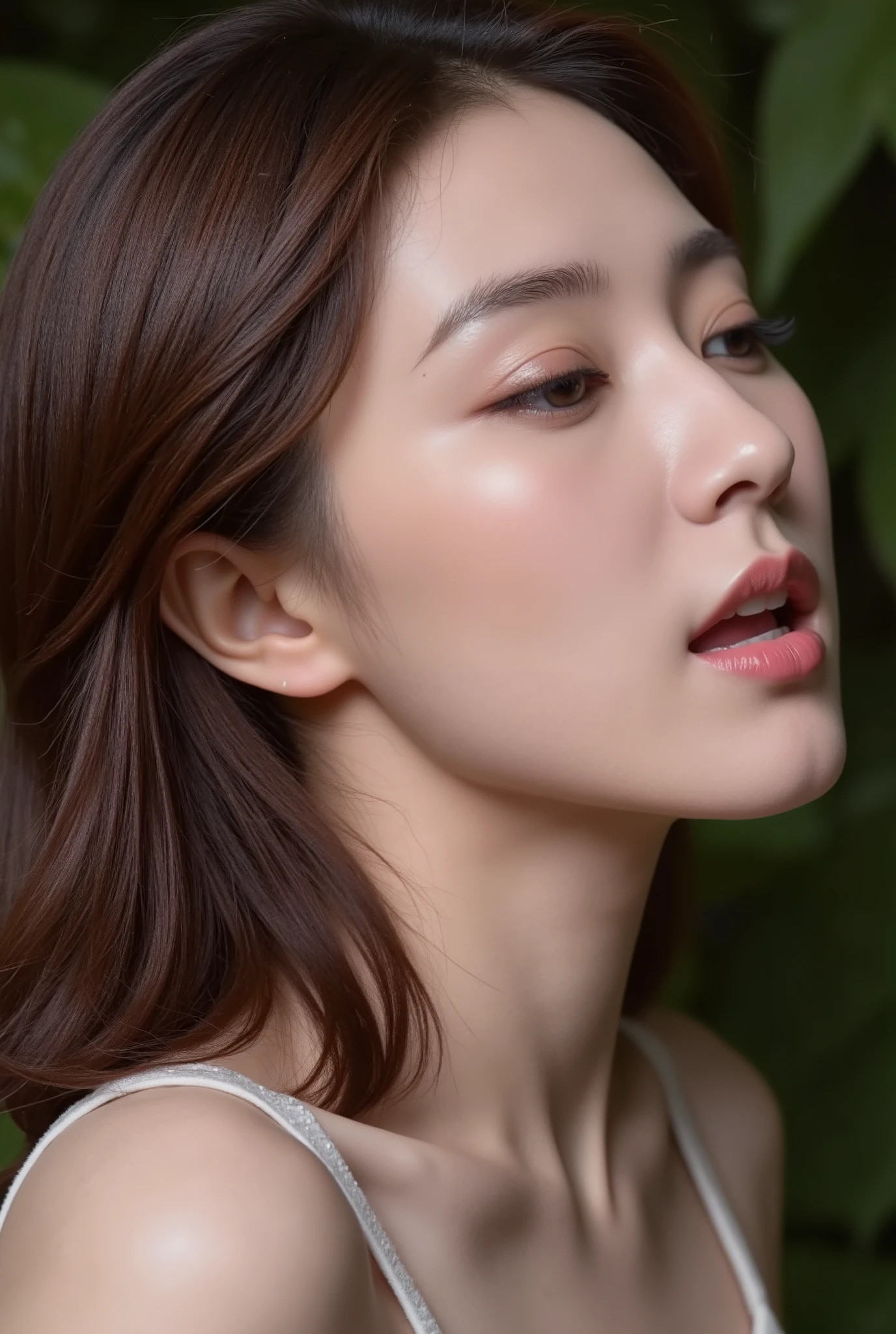 high definition professional photography stylem,natural skin texture.photo realistic woman, Woman with brown eyes, Brown hair, Ultra HD, Surreal style, Angel, Delicate face ,The expression is obsessed,Open your mouth,Close your eyes