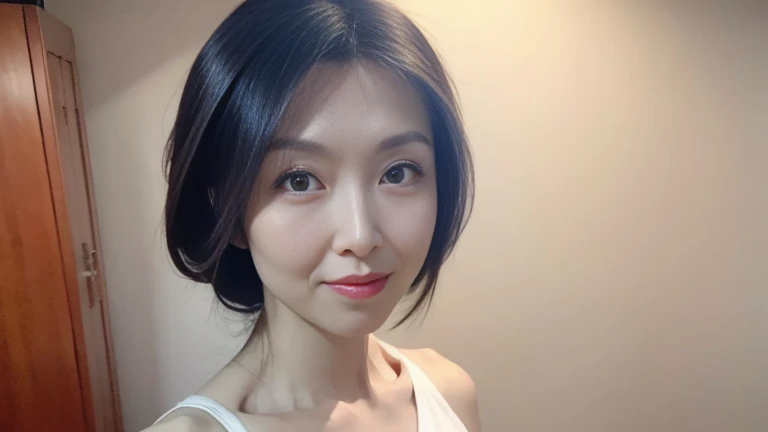 tmasterpiece、top-quality、超A high resolution、high detail portrait、(photographrealistic:1.4)、1girl in、White skin of the、Squatted、wide open thighs,from below、looki at viewer、47 years old、spotless、Cute Baby Turtle、pretty black hair、Bob_cut、long whitr hair、Big breasts,((fullnude)),(dripping wet body),(portrait of japanese famous actress)、(A smile、blissful、joy、jolly、Keep one's mouth shut)、(Hold your breasts between your arms,Pull the breasts closer)、Great detailed eyes、((really snow-white background、nothing background))、((Long neck、By bangs、By bangs、Clean face、gaze staring at the camera、eyeslashes、largeeyes、Distinct double eyelids、glowy skin、clean skin quality、Gloss on lips)),(((middlebreast))),(nsfw:1.5),