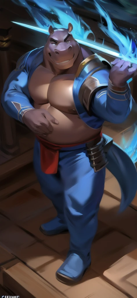 Pirata de barba gorda de pele azul com tapa-olho