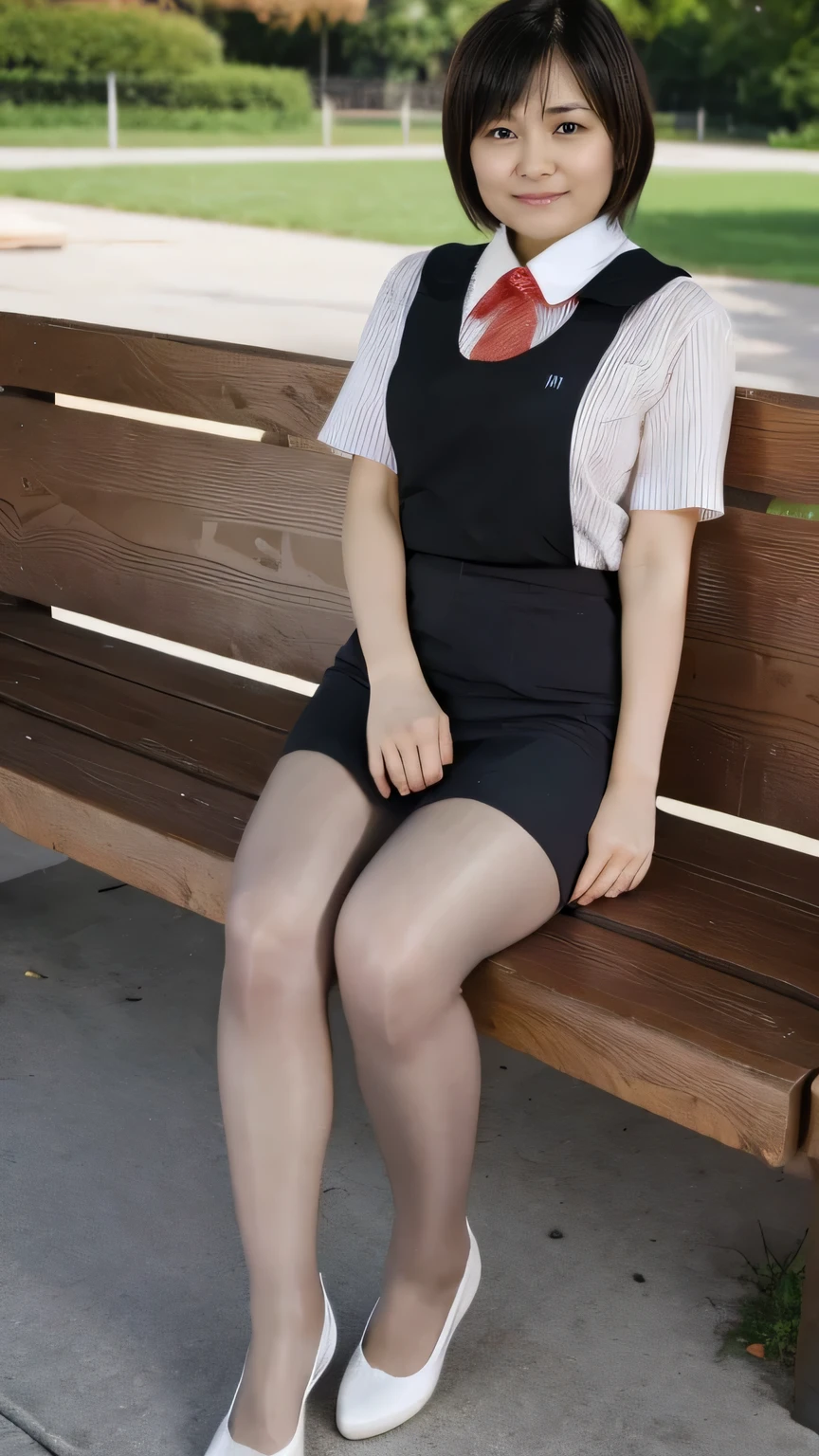 Pre-teen, 16 years old, European, blonde, small breasts, big eyes, long legs, close-up of thighs, t-shirt with deep neckline, skirt tiny pleated, black tights, high heel shoes, Extremely high angle shot, from above the girl, (Reelmech: 1.5), vagina showing, park background, Trees, cherry blossom, mirrored floor with reflections, sitting on school chair , blood on t-shirt, ray tracing, HDR