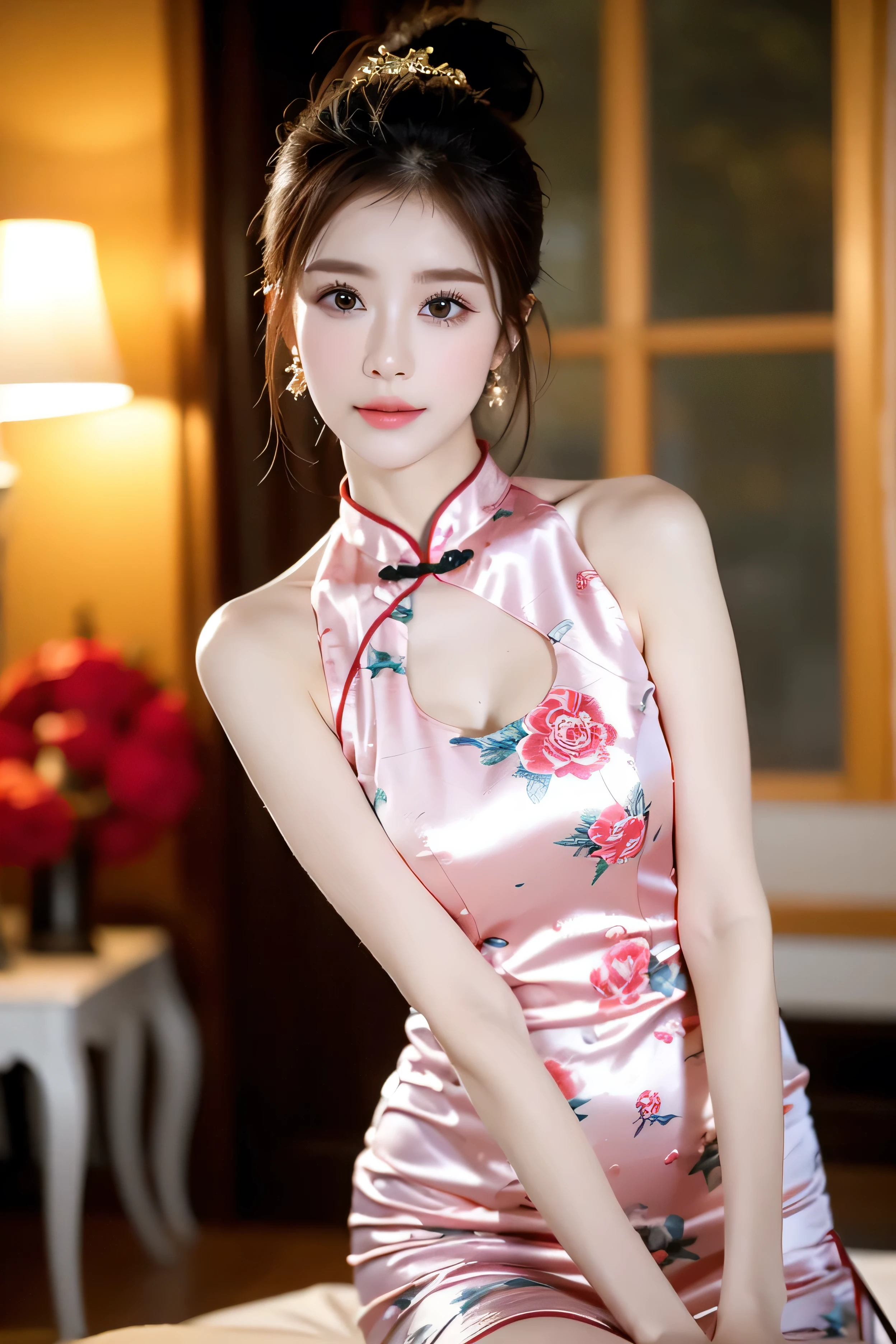 /*Quality writing*/White panties, BREAK /*the pose*/ (Lift the hem of the skirt, Lift the hem of the skirt with both hands, Lift the hem of the skirt yourself),
of the highest quality, 16 K, masutepiece, hyperdetailed face, very detailed lips, Detailed eyes, Realistic pupils,
BREAK,
/*Characters and expressions*/
Extremely beautiful girl, Asian Girl, 1 girl, Light on Face, (chinese bun hair), ((Very sweet smile)),
BREAK
/*garments*/
(((Pink cheongsam))), ((chinese traditional dresses)), qipao dress, one piece dress, Pure white panties,
BREAK
/*the pose*/
(Lift the hem of the skirt, Lift the hem of the skirt with both hands, Lift the hem of the skirt yourself), nice hand, Perfect hands
break
/*Angular posture*/
Shanghai Street, Cowboy Shot, Looking at Viewer