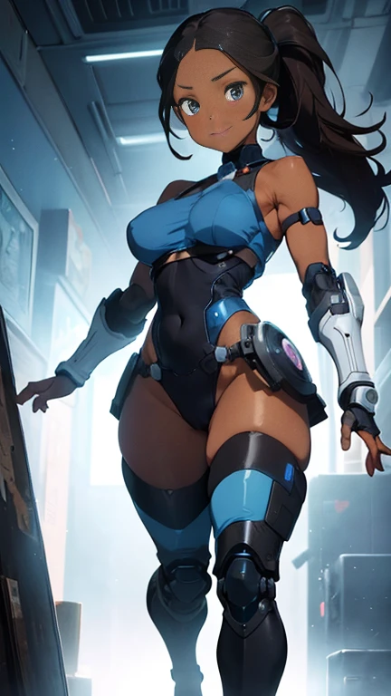 sexy woman in a blue outfit, concept art by senior character artist, Artstation, furry art, thicc, thick armor, sfw version, thick smooth warframe thighs, cutesexyrobutts, from overwatch, commission for high res, samira from league of legends, orianna, blue armor, in opal armor, bikini armor female knight