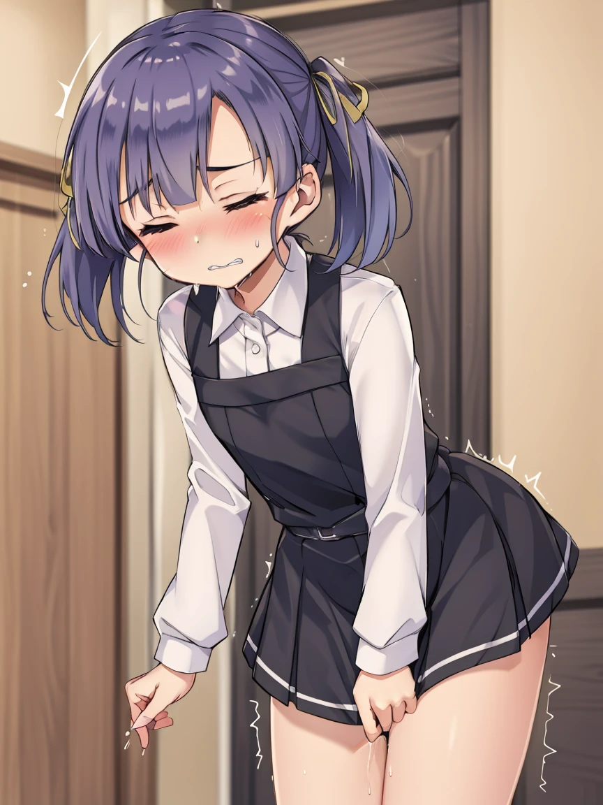(8K, ultra-detailed, best quality, anatomically perfect body:1.5), (small breast:1.2), shiny skin, (1 girl), (have to pee:1.1), (urge to pee:1.3), (peeing self:0.8), (pp clothes:0.7), (very desperate to pee:1.3), (takes to front of the bathroom door), (waiting for bathroom with line), (standing), (Each one has a different blouse), (Each one has a different maxi pinafore dress:1.4), pantyhose, petticoat, (Each one has a different footwear:1.1), (Each one has a different hairstyle), (knees together and feet apart:1.4), (Rub each other's knees:1.2), (leaning forward:1.3), (hand between legs), (holding the crotch:1.5), (orgasm:1.5), (blush:1.5), (embarrassment:1.4), (impatience:1.3), (flustered:1.2), (fidgeting around:1.5), flowing sweat, (erotic waist twist:1.3), (panting), (breathless:1.4), (Erotic feelings), (close eyes, closed mouth:0.9), (orgasm), looking away, from side, (upskirt:1.2), full body, nsfw,