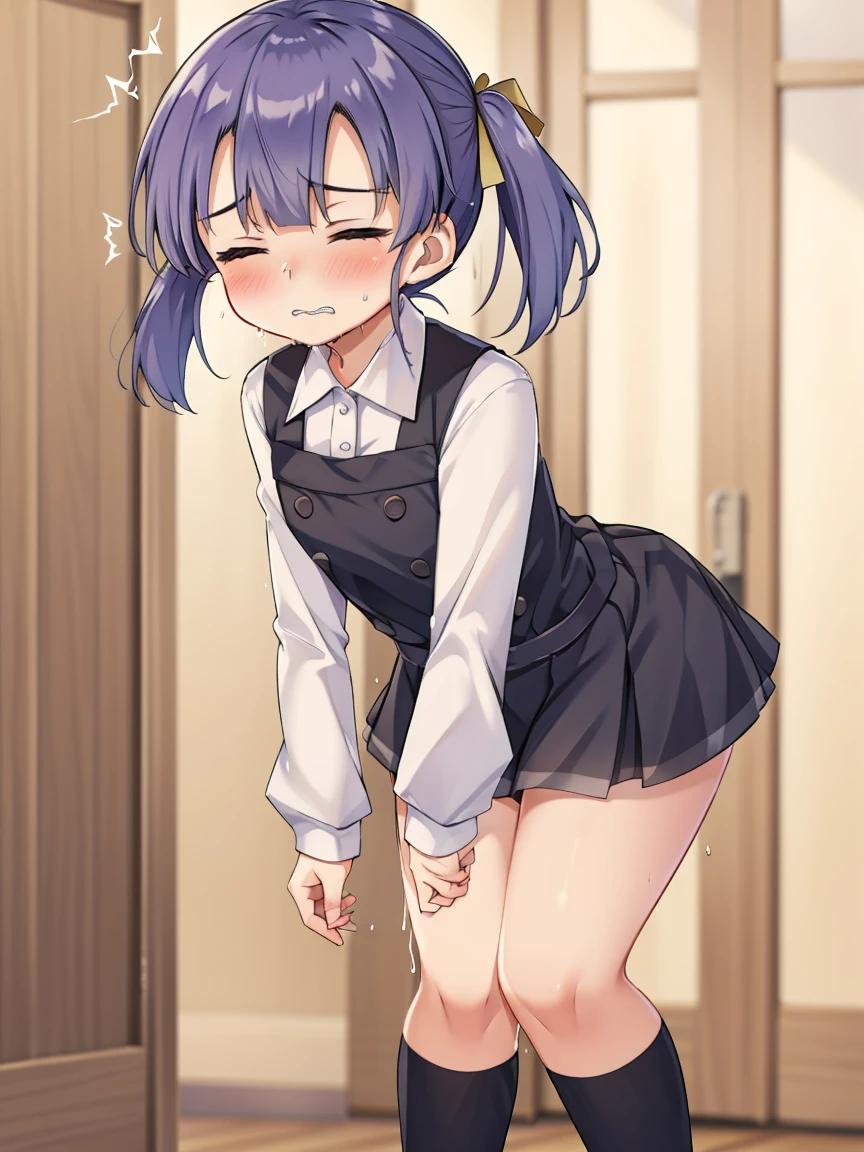 (8K, ultra-detailed, best quality, anatomically perfect body:1.5), (small breast:1.2), shiny skin, (1 girl), (have to pee:1.1), (urge to pee:1.3), (peeing self:0.8), (pp clothes:0.7), (very desperate to pee:1.3), (takes to front of the bathroom door), (waiting for bathroom with line), (squatting), (Each one has a different blouse), (Each one has a different maxi pinafore dress:1.4), pantyhose, petticoat, (Each one has a different footwear:1.1), (Each one has a different hairstyle), (knees together and feet apart:1.4), (Rub each other's knees:1.2), (leaning forward:1.3), (hand between legs), (holding the crotch:1.5), (orgasm:1.5), (blush:1.5), (embarrassment:1.4), (impatience:1.3), (flustered:1.2), (fidgeting around:1.5), flowing sweat, (erotic waist twist:1.3), (panting), (breathless:1.4), (Erotic feelings), (close eyes, closed mouth:0.9), (orgasm), looking away, from side, (upskirt:1.2), full body, nsfw,