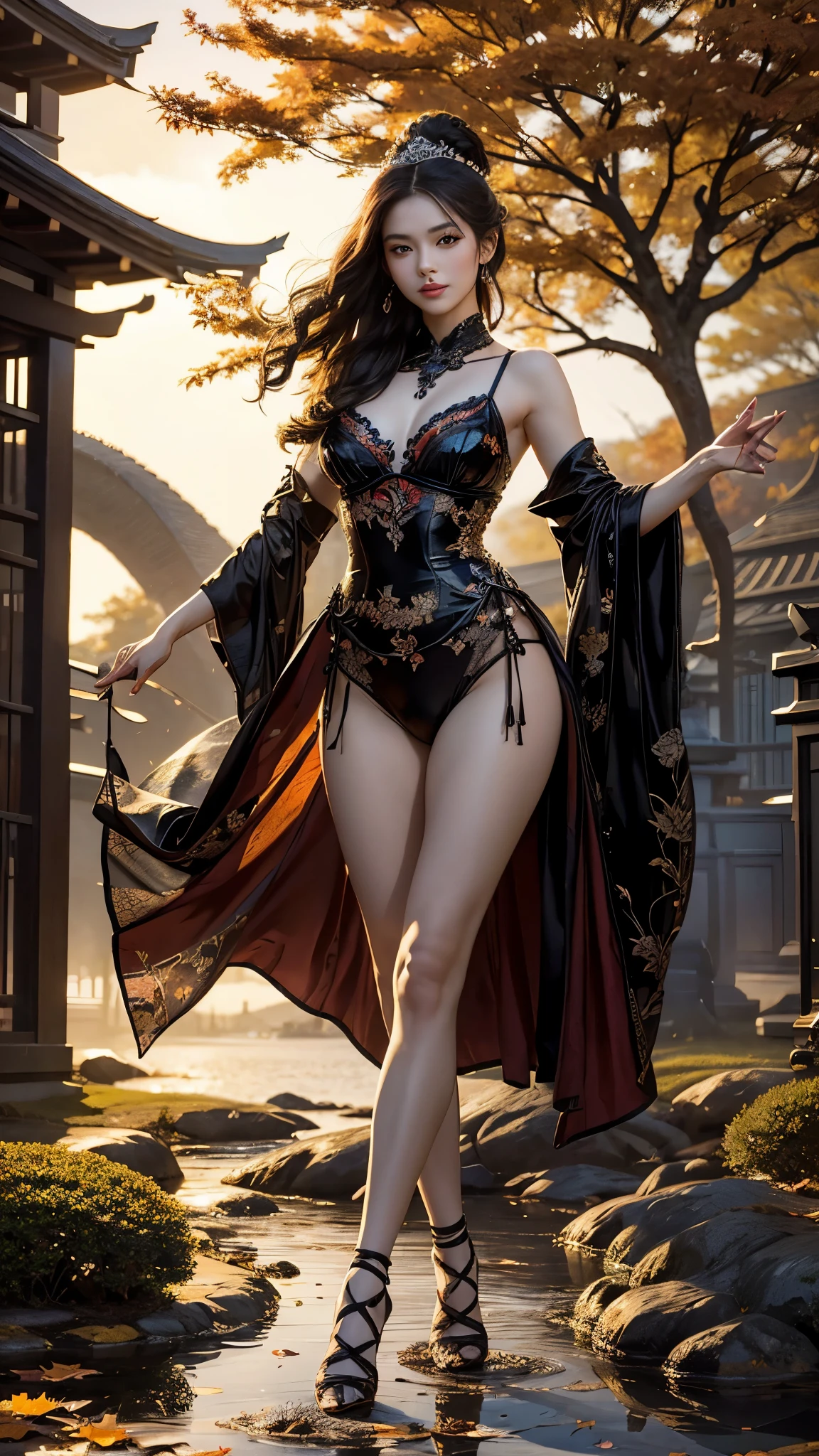 (Full Body of Extremely Detailed Dragon girl) with Sparkling Red eyes Cyan hair in a high ponytail, liquid hair, flowers, (Huge dragon head) in background, 8K TopQuality UltraDetailed Masterpiece of Professional Photo, HDR ultra-fine painting, LifeLike rendering, extreme detail description, professional, Bright colors, bokeh, (Exposed Hourglass Body Shape)