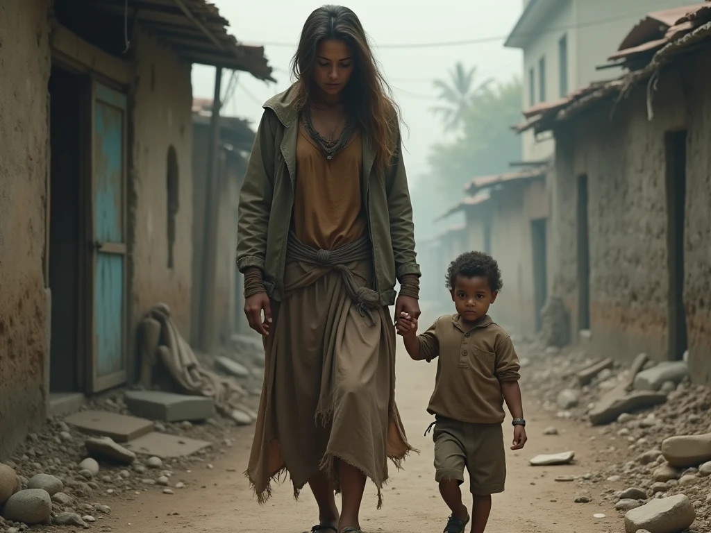 The child cries for his mother and she is starving
