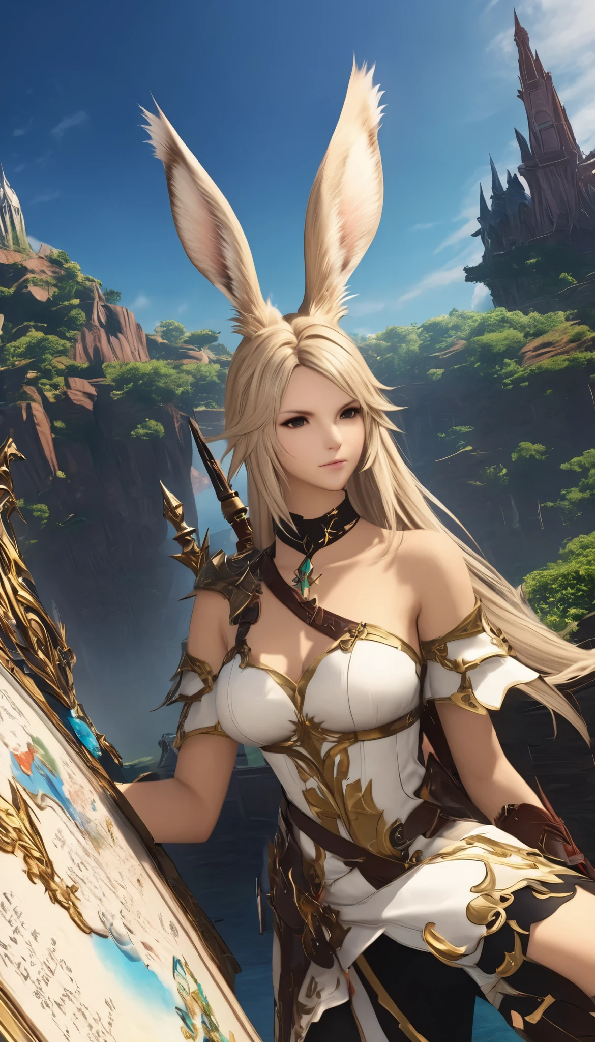 (8k, top quality, Masterpiece , Final Fantasy Style: 1.2),Atmospheric perspective, 8K, Very detailed, Accurate, Highest quality, masterpiece,タロットカード, Viera