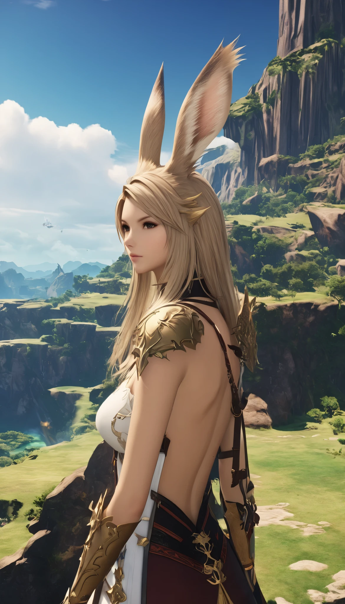 (8k, top quality, Masterpiece , Final Fantasy Style: 1.2),Atmospheric perspective, 8K, Very detailed, Accurate, Highest quality, masterpiece,, Viera