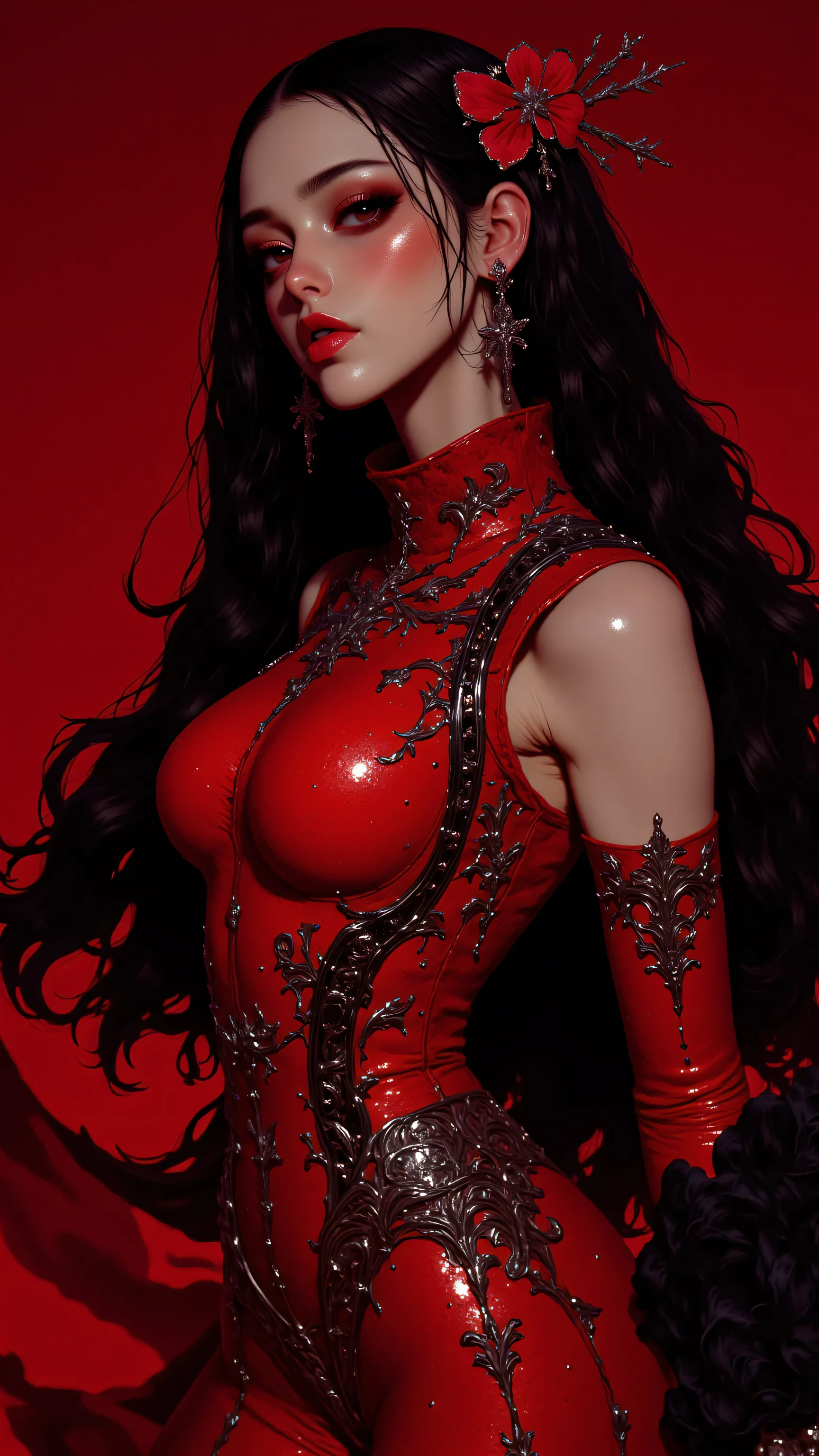 Royal princess，Extremely detailed, Delicate face, Stock Photography , Portrait 400, F1 Camera Lens.6, rich and colorful, Surrealism, Realistic textures, Dramatic Lighting, Thin Film Distiller 800 (8K, original photo, Better quality, masterpiece: 1.2), Extremely detailed, (Extremely delicate skin: 1.2), 8K ultra high definition, SLR camera, Soft Light, high quality.Fire Queen，Blue pupils，Wear red lipstick，Have a tattoo，The tattoo is very three-dimensional，Gorgeous and intricate tattoo designs，Dark eyeshadow，Sexy thick lips(Red lipstick)，