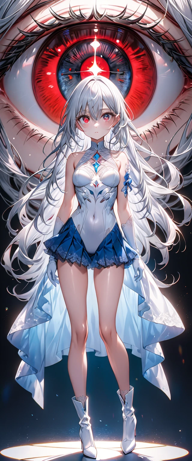 Highest quality,Highest Resolution,(((Embrace your heart with both hands)))(((Standing on top of the Earth)))Beautiful girl in a white one-piece dress,Kind Face,Light yellow medium long hair,(((universe))),front,whole body,Close ~ eyes,
