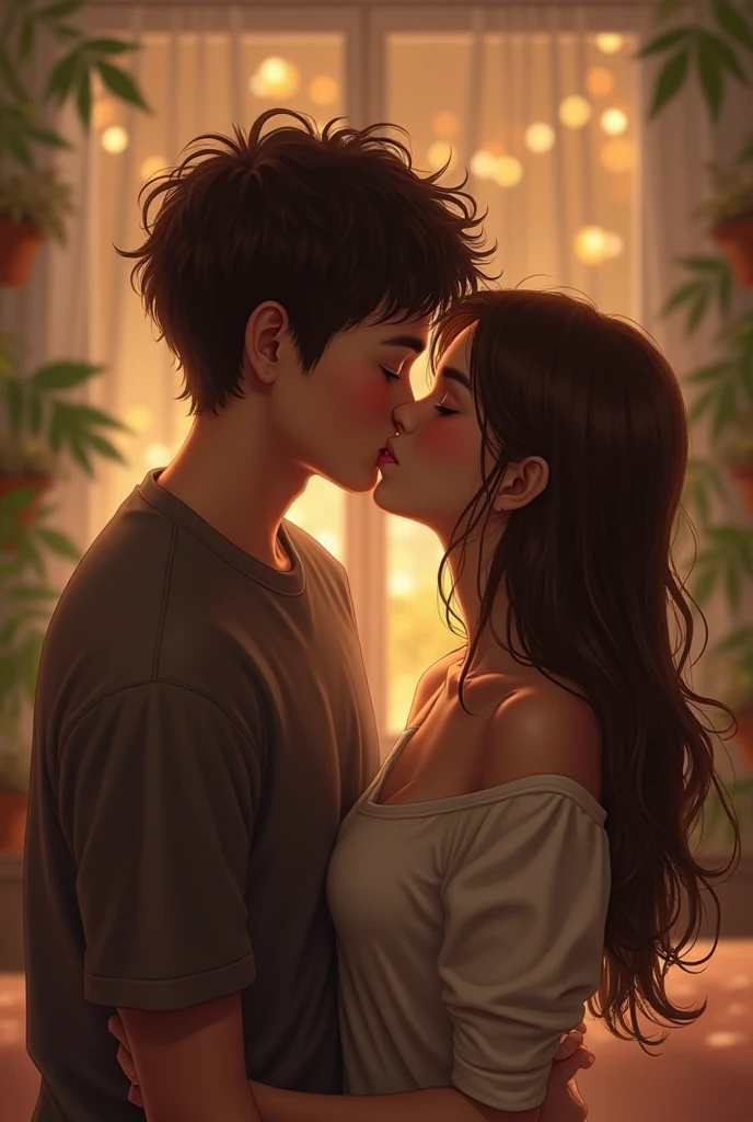 high boy kisses girl on date