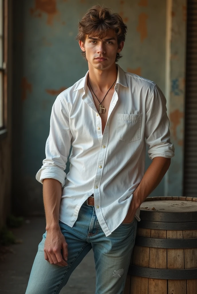 Young handsome cute white white skin soft skinny beautiful en un bar de cowboy