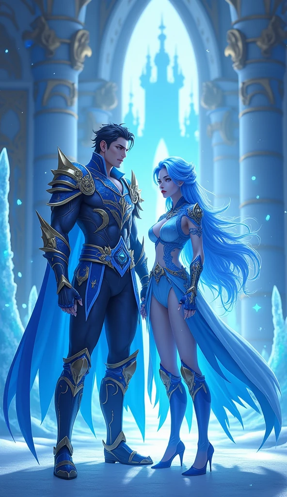 there is a man and a woman standing in the water with a sword fighting against each other, epic fantasy sci Fi opera, galaxy sci fi, there is a woman in a blue outfit standing in the water with a dragon, graphic artist magali villeneuve, key art, epic fantasy novel cover art, jessica rossier fantasy art, fantasy art behance, artgerm julie bell beeple, jessica rossier and brian froud, 4 k detail fantasy, 4k fantasy art