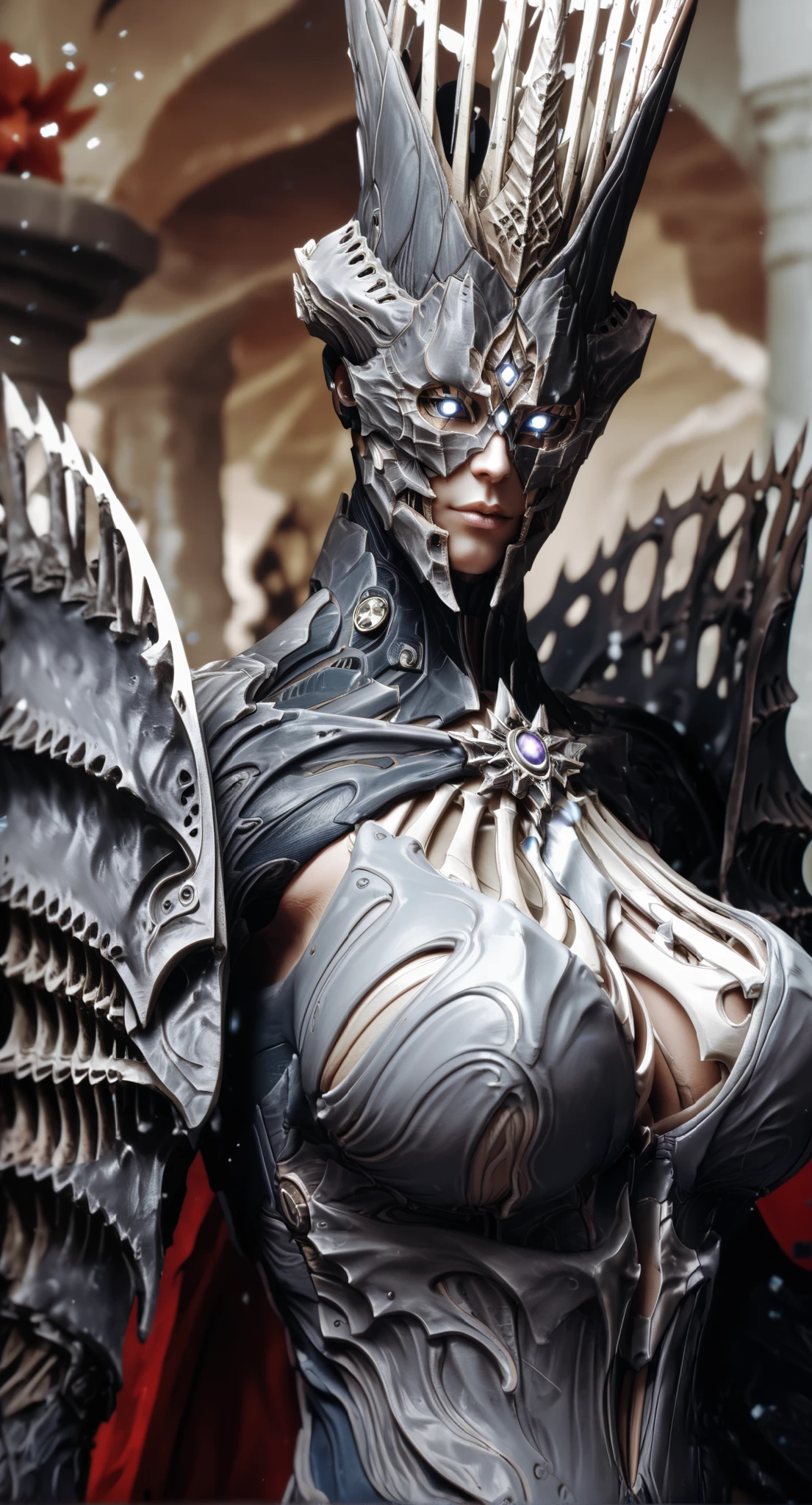 3D-CGI-anime, very beautiful Japanese, famous Japanese idol, 20 years old, dramatic scene, masterpiece, beautiful eyes, (extremely intricated with extremely complex, ((Savathun)), Nimble movements, Sharp turns, (very large breasts), (Fully equipped for battle:1.3), DESTINY HOUSE OF WOLVES GAMES SERIES.