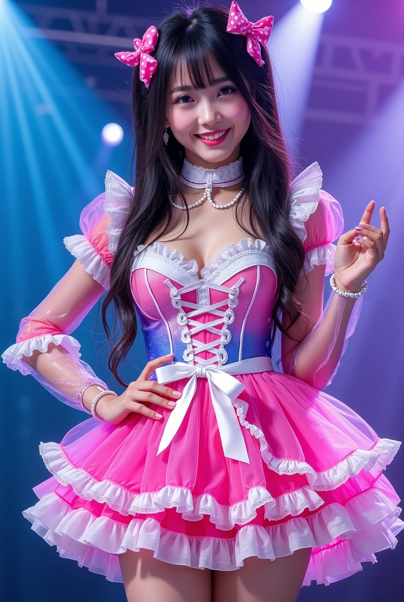 Araffe dressed in a pink and white costume posing for a picture - SeaArt AI