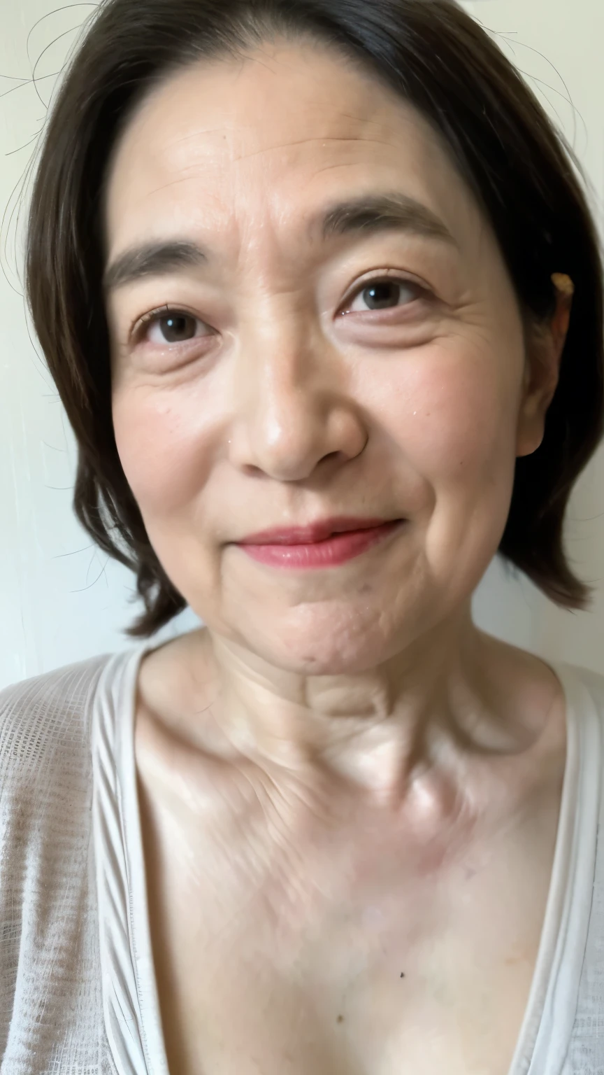 (Masterpiece:1.4),(67-year-old woman:1.4),(Wrinkles on the face1.2),smile,long wave hair,
