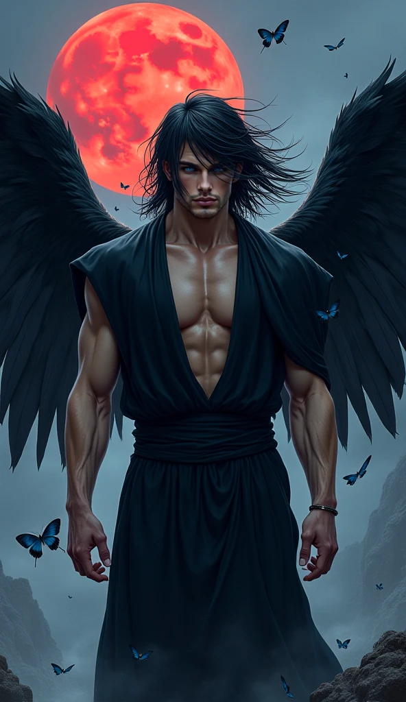 （（（angel caido！angel！big black angel wings！Gothic）））,perfect composition,！)), （（Unintentionally exposing chest muscles.））body hair, hairy chest, elegant macho, elegant barbilla de chad, Elegant and attractive, Elegante y elegant, elegant hombre, Attractive man, masculino y elegant, , elegant, posing attractive, Attractive man, Attractive man, 35 year old man！Raise your little head，Chimney（first portrait！)）showing off his hairy pecs showing off his hairy chest muscles），），(short mustache）Show hairy and muscular eyes..，）head space！Charming and serious look..，（hombre elegant，Dressed in an embarrassing posture，Perfect body anatomy，Beautiful man face detail，perfect foot，perfect hand！Ultra low angle shot！An image of an anime character with a necklace.., muscular man, realistic muscles, human representation style, Gothic, Anime core, meritocracy, at the romantic academy, garbage, Anime core, Aestheticized violence, whole body, dark gym, coloring Waiting to start