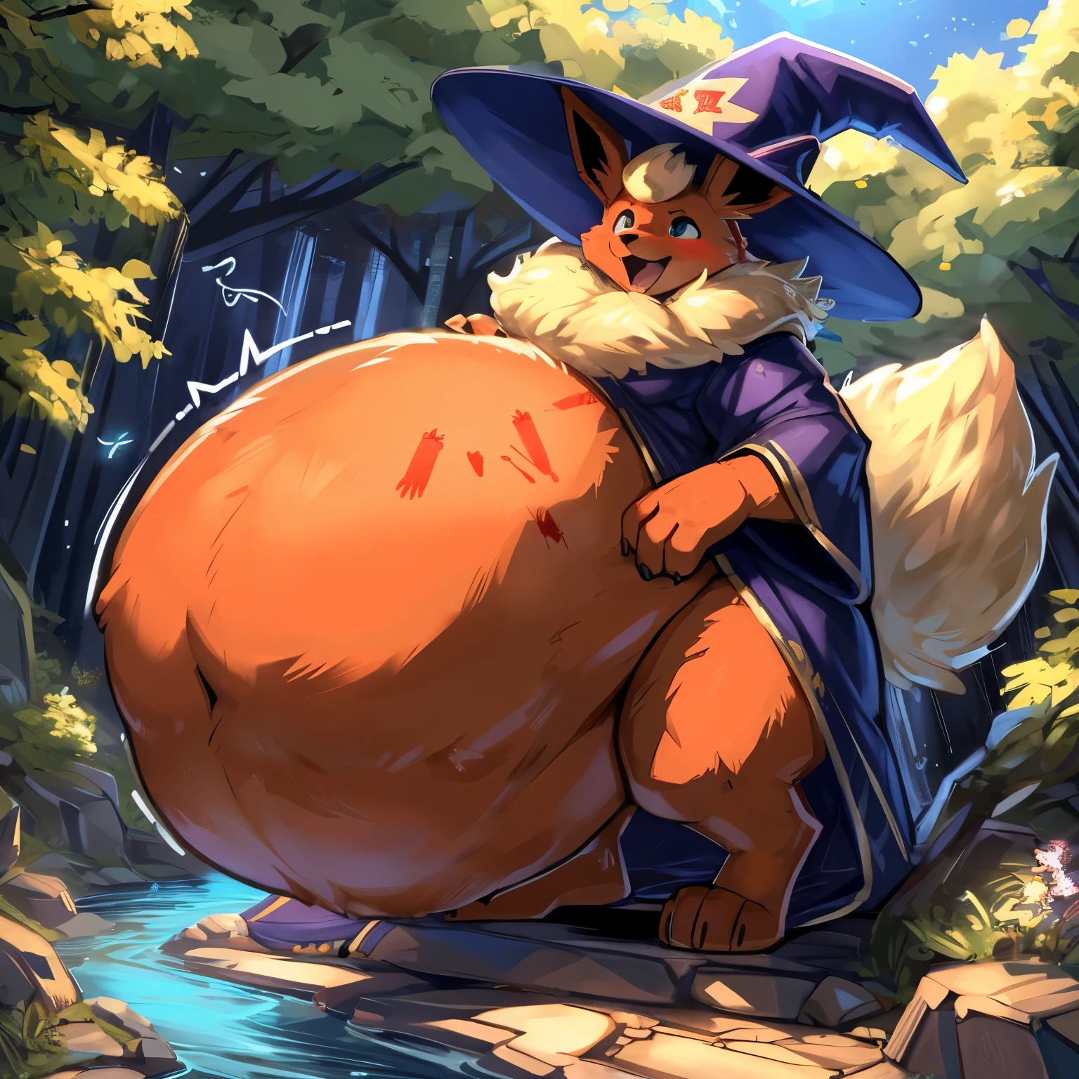 8k, Best Quality, (photorealistic:1.4), raw photo, 1 girl, Red hair, animal ears, blue hooded cape, ears sticking out, pose: sitting on a rock in a forest river, yellow eyes, - Put all surrounding cabinets with artifacts., clay pots, ceramic bowls, driftwood, A deep sea diver holding the artifacts upstream., cute digital paintings, cartoon characters, cute 3D renderings, clay characters, clay animations, cute detailed digital art, 3D characters 8k, Best Quality, (photorealistic:1.4), raw photo, (curved body), (curved thighs), (huge breasts, perky breasts:1.4),