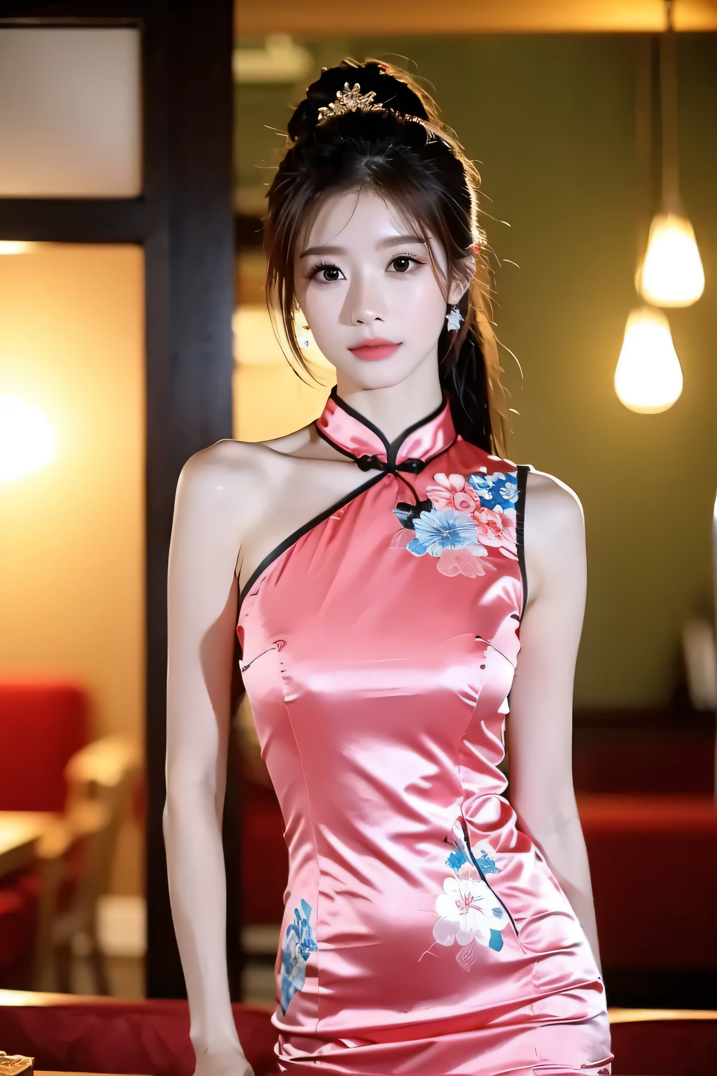 k40hu,, 8k, hd,, k40hu, masterpiece, best quality, Asian, 1girl, slender, brown eyes, seductive look, outdoor, China Town, solo, hoop earrings,
wearing a qipao with thigh highs,