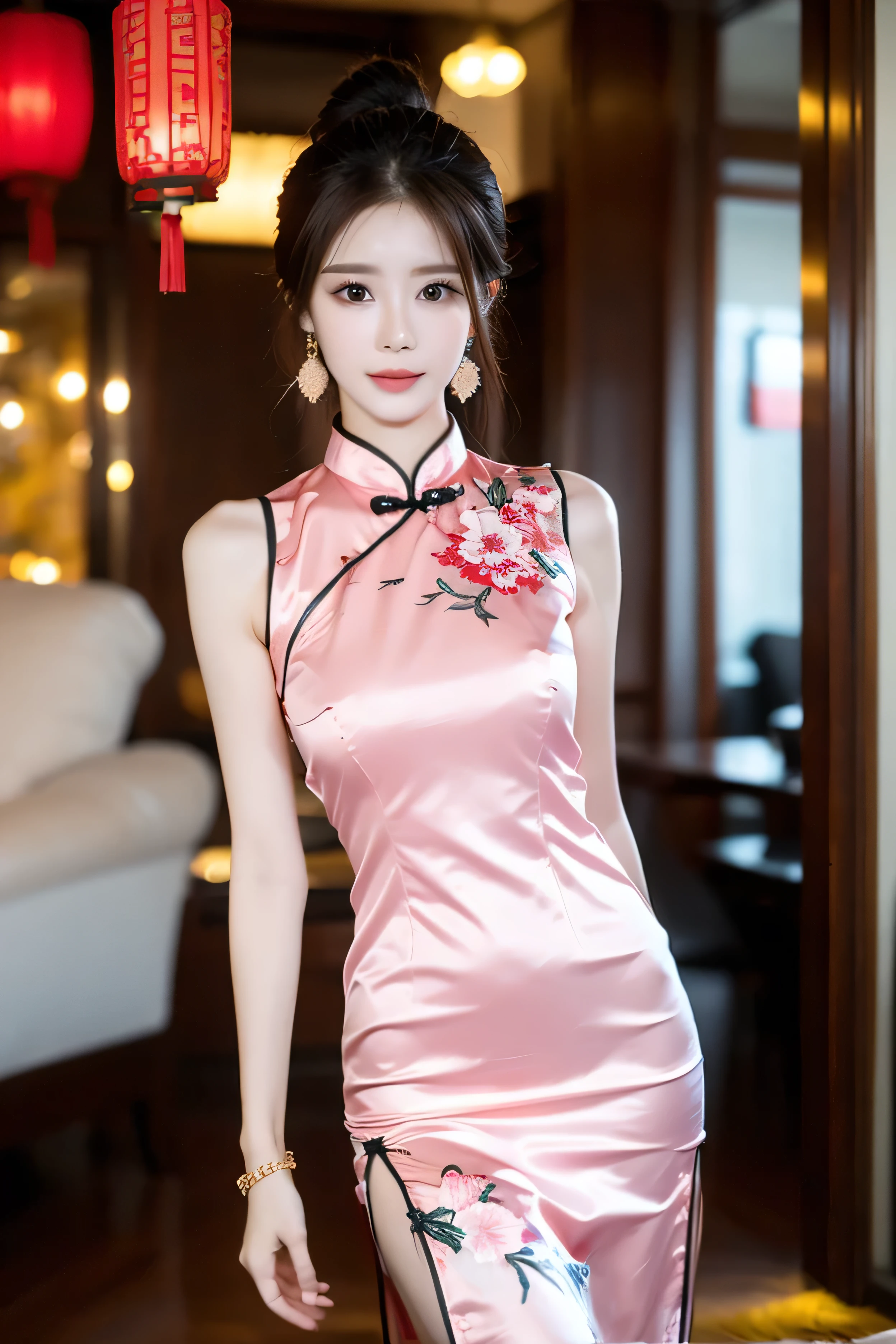 full body, standing,1girl, beautiful face,cheongsam, sexy, detailed eyes and lips, ultra-detailed, realistic, photorealistic, (best quality,4k,8k,highres,masterpiece:1.2),ultra-detailed,(realistic,photorealistic,photo-realistic:1.37),
