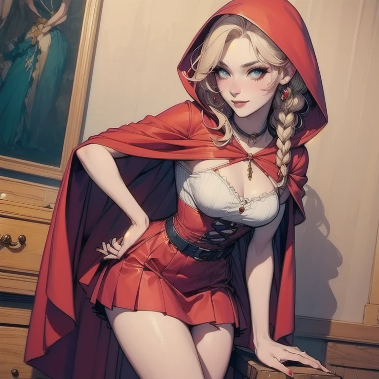 nsfw, Little Red Riding Hood and Rapunzel star together in an explicit and tantalizing scene, (2 filles), Extremely detailed, colored, the most detailed, (erotic) art officiel, unit 8k wallpaper'screen, ultra detailed, beautiful and aesthetic, attractive and sensual, Little Red Riding Hood wearing a revealing red hooded cape and mini skirt, Rapunzel with long golden hair floating freely, les deux filles se regardent avec flirt, (Embrasser), (intime) contact corporel, poses sensuelles, (passionate) regards, (attractive) des sourires, detailed neckline and curves, blush and pink lips, gl, topless