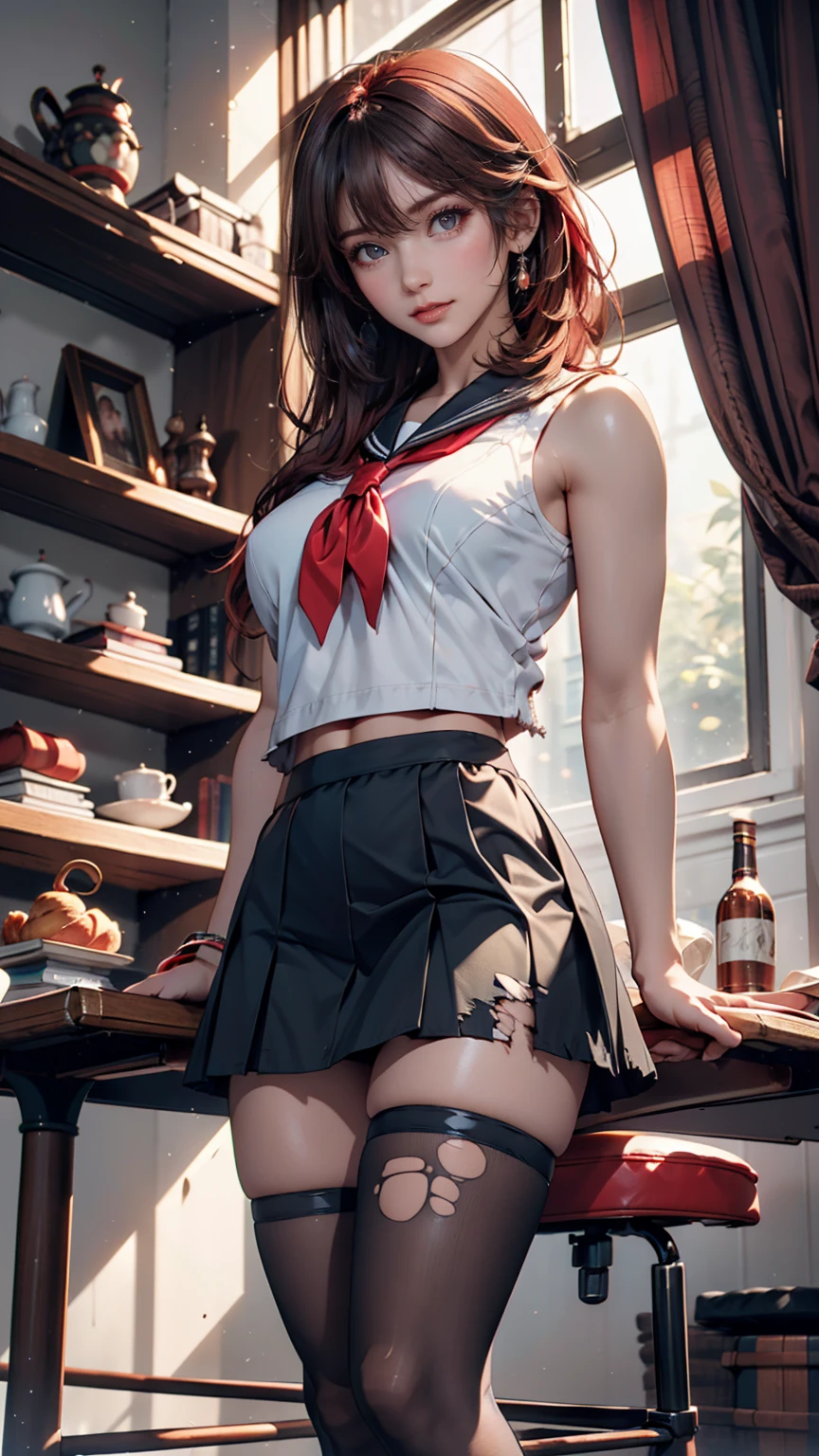 top-quality、4K picture quality、realistic touch,、Photorealistic style、high-detail、photoRealstic、big eye、lean and slender body、huge tit、wearing clothes that are too small、Strong eyelashes、A sexy、full body Esbian、Flushed cheeks、Kamimei、thin-waist、Voluptuous thighs、Enraptured look、Country road side、junior high school student in sailor suit、sleeveless、Tall、Her skirt is too short and her butt is visible.、long slender legs、Thin long eyebrows、Sensational attire、 I can see your breasts from the side、clothes with wide open sides、sexy pose、see-through short skirt、big butts、Light hair、random hairstyle、huge smile、Wearing high heel、apron type costume