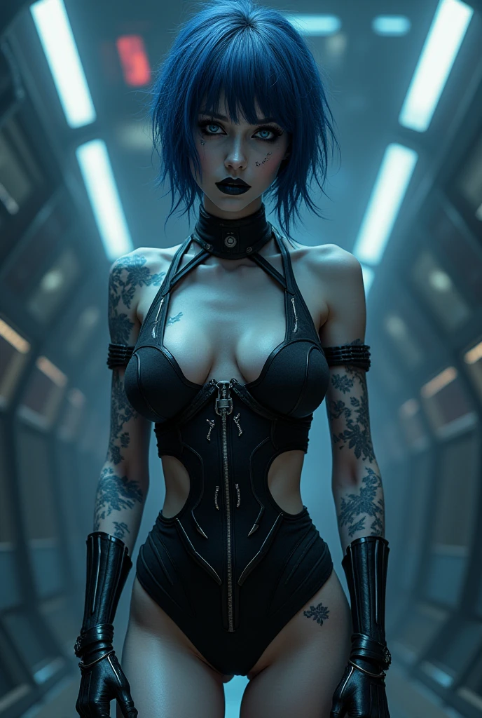 Cyberpunk woman posing for a photo shoot, moda bizarra, roupa sexy, seen from behind, moda punk, collant tanga, May, pose sensual, Estilo Cyberpunk, mostrando seu bumbum, bunda perfeita.