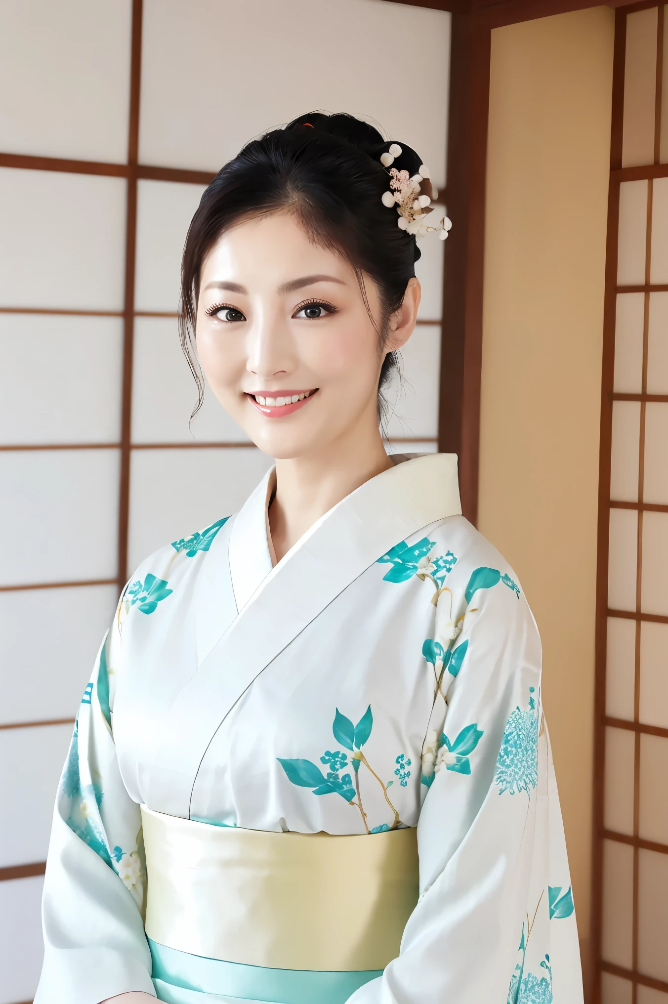 Araffe woman in a kimono with a flower in her hair - SeaArt AI