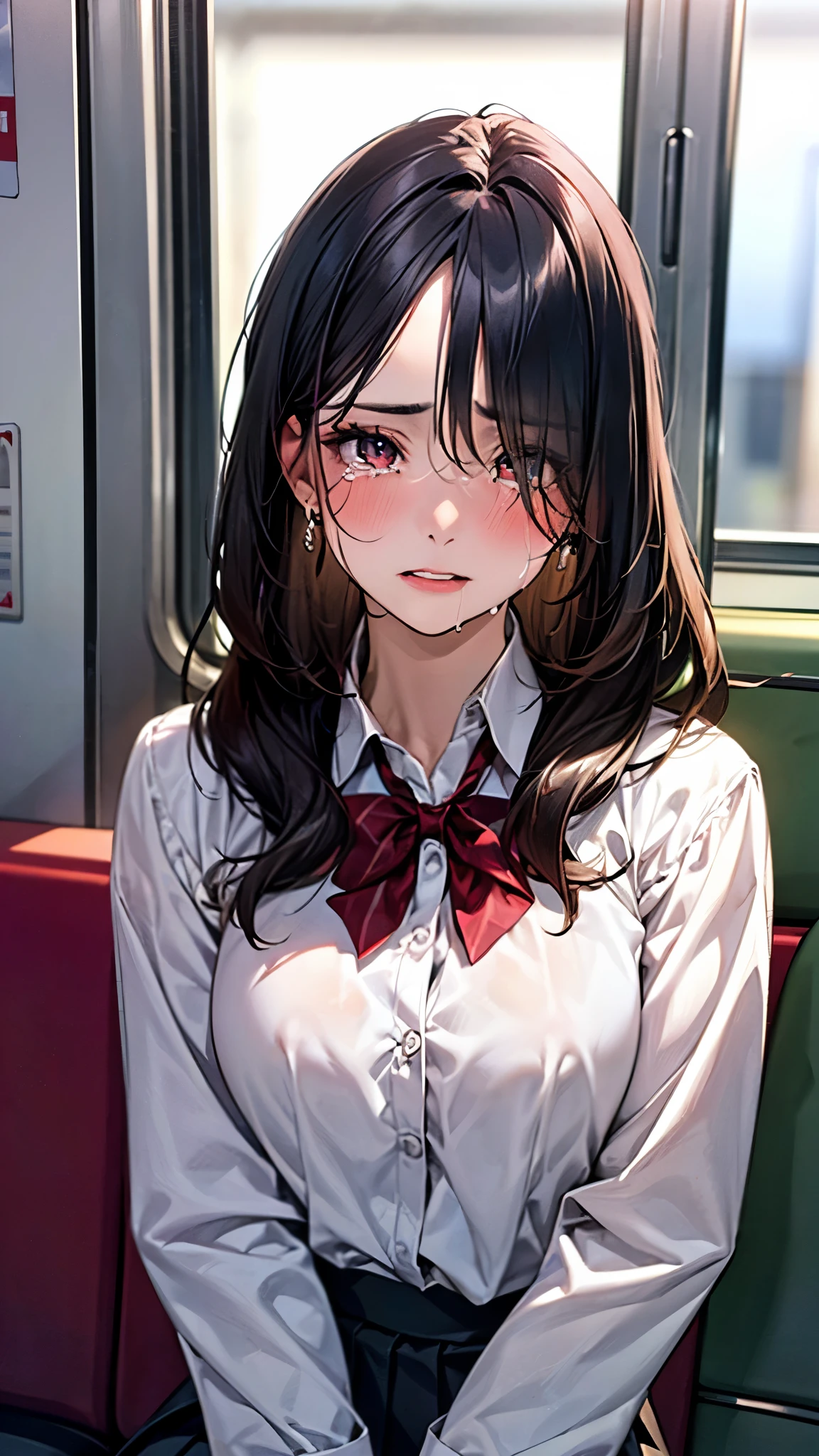 ((Highest quality, High resolution, masterpiece, detailed)),
View your audience, Cowboy Shot, Written boundary depth, Anatomically correct, １people, female, Perfect Face, Cute and symmetrical face, Shiny skin,
(Medium Hair, Blonde), Chestnut brown eyes, Long eyelashes, (Large Breasts:0.8),
Beautiful details, Beautiful Hair, Beautiful Face, Beautiful clavicle, Beautiful body, Beautiful breasts, Beautiful thighs, Beautiful feet,
(Collared shirt, Blue pleated skirt, Red tie, White panties),
(Beautiful views), evening, walk, City, (tears, Angry expression), Skirt Lift,