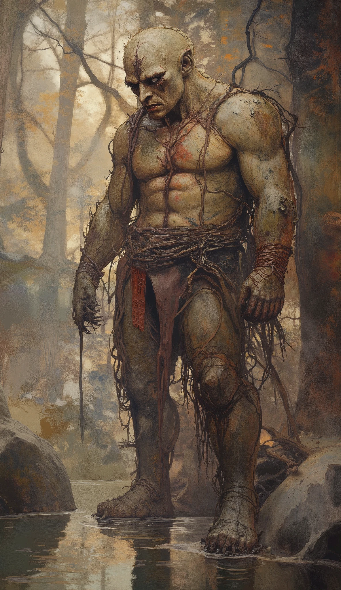 Mysterious Forest Giant gigante hecho de barro y ramas, scanlines, backlighting, reflection light, ray tracing, UHD, retina, masterpiece, accurate, anatomically correct, textured skin, super detail, high details, high quality, award winning, best quality, highres, 1080P, HD, 16k