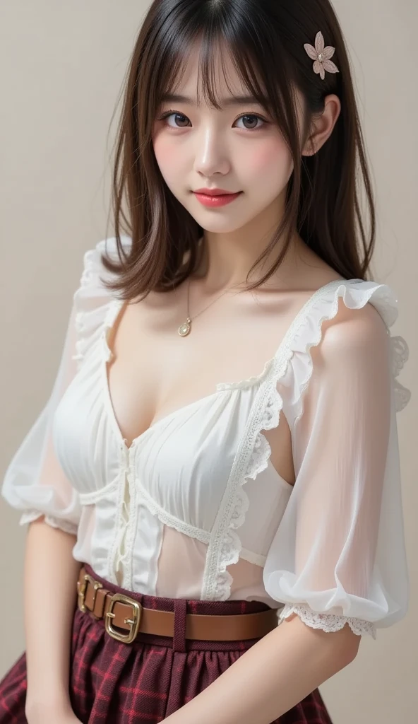 （8K， RAW photos， best qualtiy， tmasterpiece：1.2），（realisticlying， photograph realistic：1.4)
 (black transparent， lace panties)，Lolita costume，Lace， Aerith Gainsborough， The upper part of the body， undergarments，exposed bare shoulders， do lado de fora， Old castle， high high quality， Adobe Lightroom， highdetailskin， looking at viewert，
