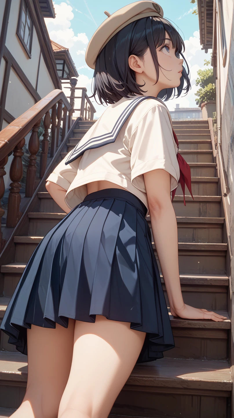 Close up portrait of woman walking in park in sailor suit、Japan Person Model、Young Sensual Gravure Idol、Young cute gravure idol、Realistic Young Gravure Idol、Realistic sensual gravure idol、Young gravure idols、sophisticated gravure idol、奈良美智、Young skinny gravure idol、beautifull asian girl ever、oppai、cute little、Rear view、turned around、