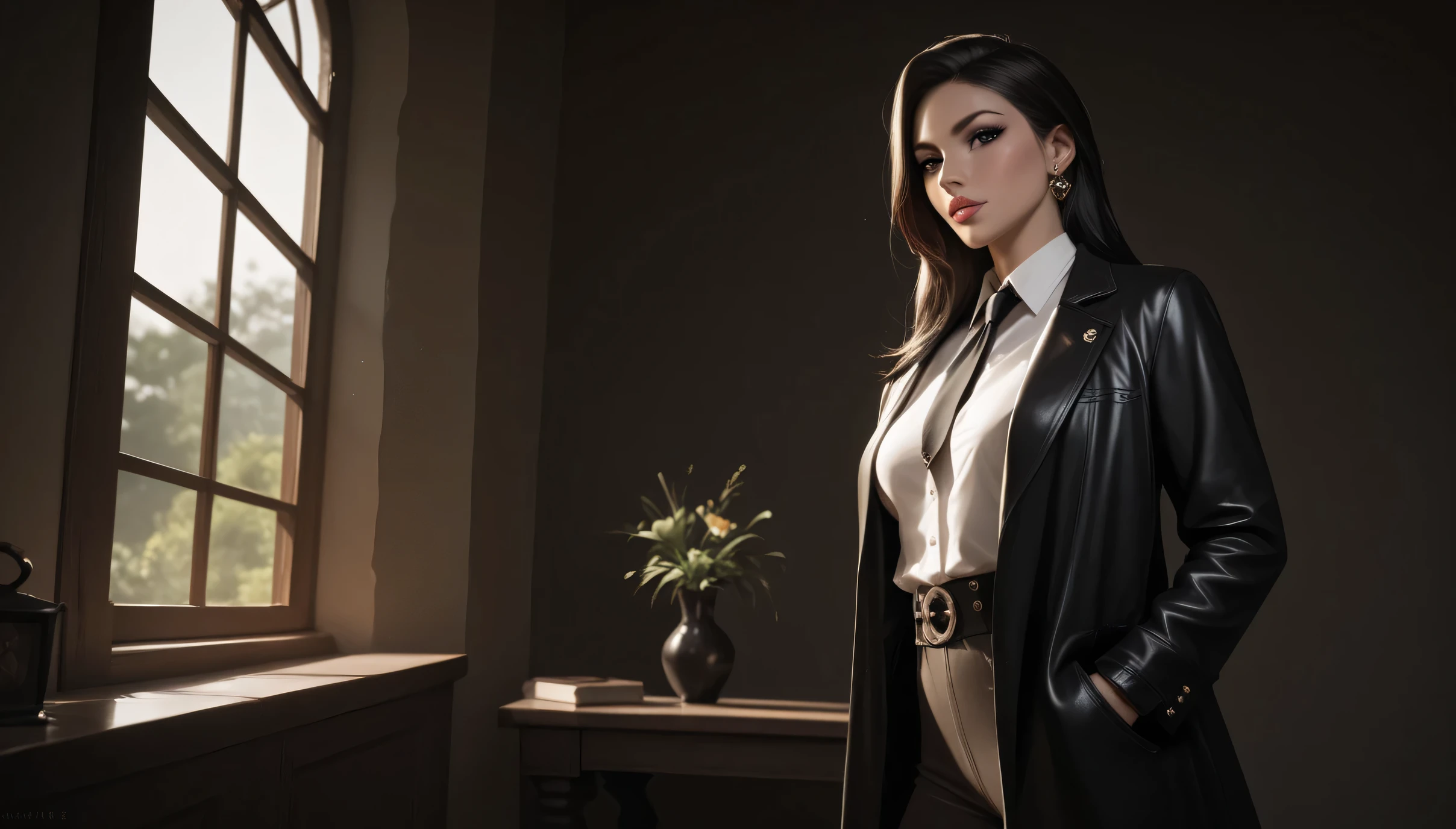 longe hair, black eyes, beauty lips