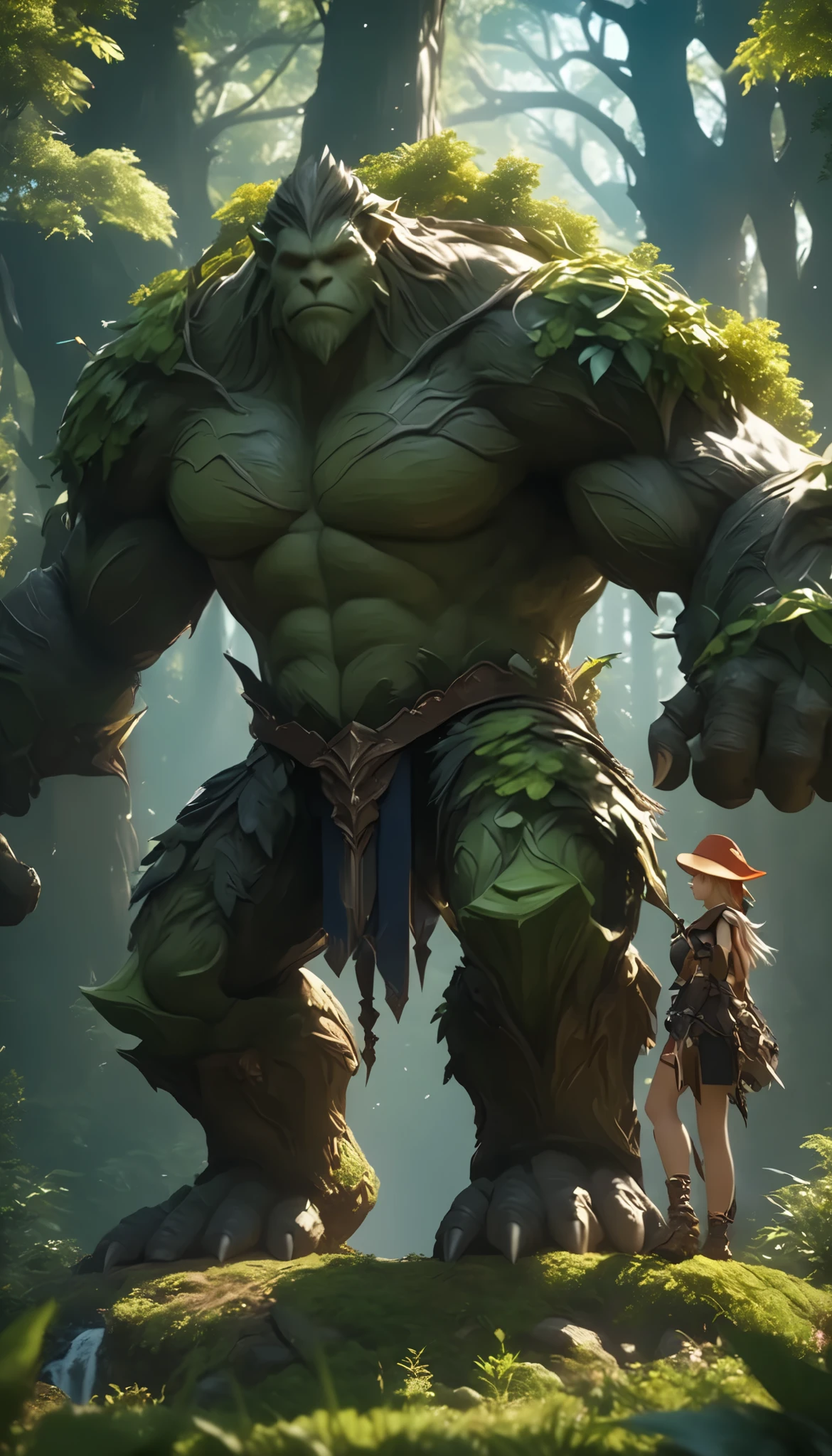 full body,Giant Tree Man, Tree Man, Guardian, tall and strong, with a sturdy body and wooden horns,
3drender,ZBrush, cute animestyle, OctaneRender，
bright light,intricate ornateanime cgi style,full body，
8K,best 6 quality --niji 5 --style expressive --ar 9:16 --s 750 --auto