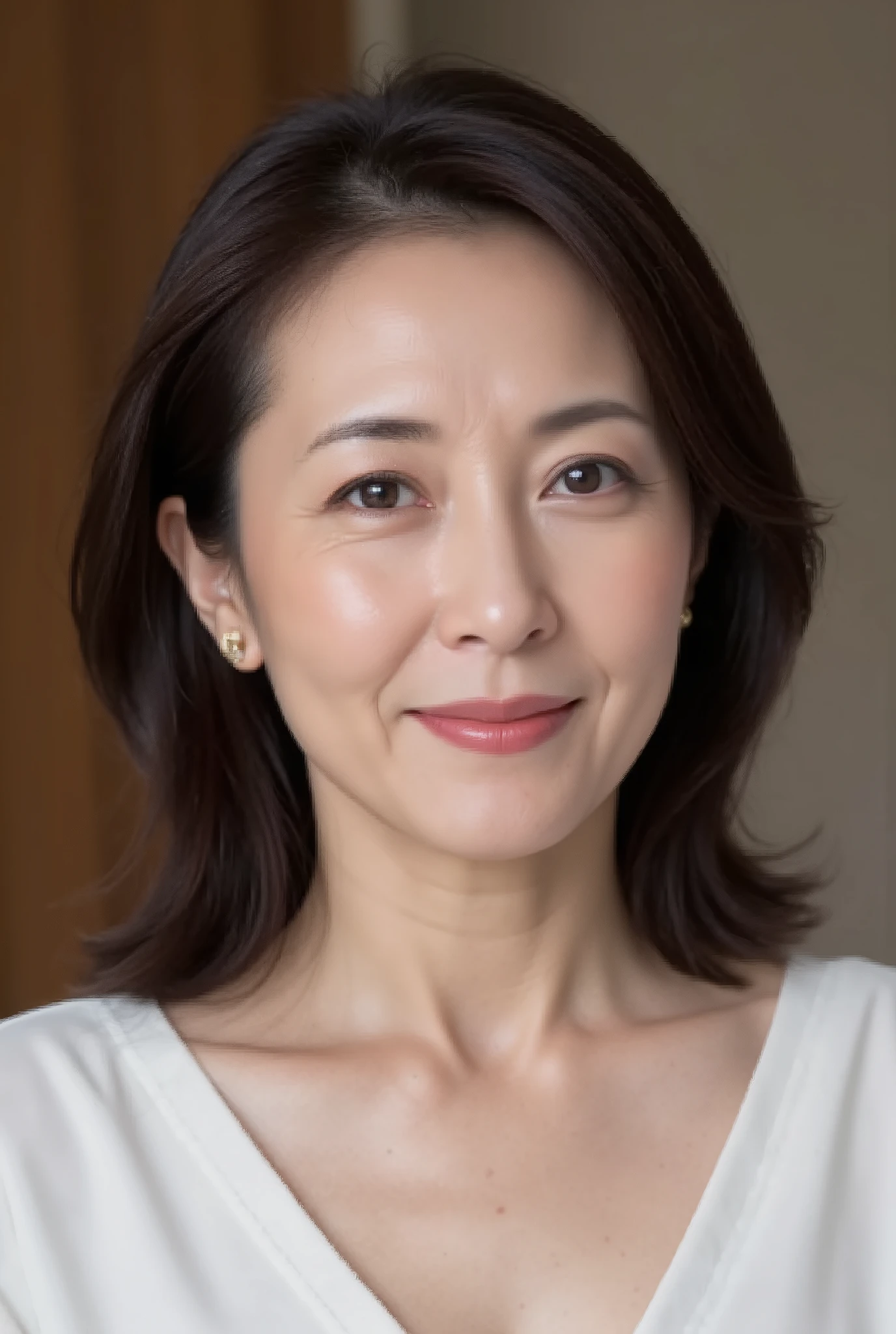 mature woman、 Japanese、48 years old (Mature Beauty: 1.5)、 kind, Enchanting Smiles 、( nasolabial fold :1.4)、 Natural Aging 、Warm Eyes 、( upper body close-up :1.3)、 Soft , Natural wrinkles 、 beautiful skin with glasses (1.4)、 very well detailed (1.4)、 Unmatched Beauty live venue with bedroom in the background 、(Eye Makeup:1.3)、 (( heavy makeup、 red lipstick :1.2))、( eyeshadow)、( mascara)、((( wave hair、 has compiled hairstyles in the update 、Short sleeve、J-Cup Big Breasts :1.3)))、 serious expression s at training camp 、 kind表情、 perfect feminine body line 、 beautiful posture standing gracefully 、 realistic (1.4)、 masterpiece、 top quality 、 Richly written 、 physics-based rendering 、 charming atmosphere that captures joy、((( clean fabric shirt )))、(((point: Knee-to-head shooting )))、((Short sleeveニット、 fitted to the body, printed pencil skirt with hidden knee )) background: [bedroomをbackgroundに。 ((( [bedroom、 plump、45-year-old woman)))。((( serious expression 、 kind表情:1.3)))
