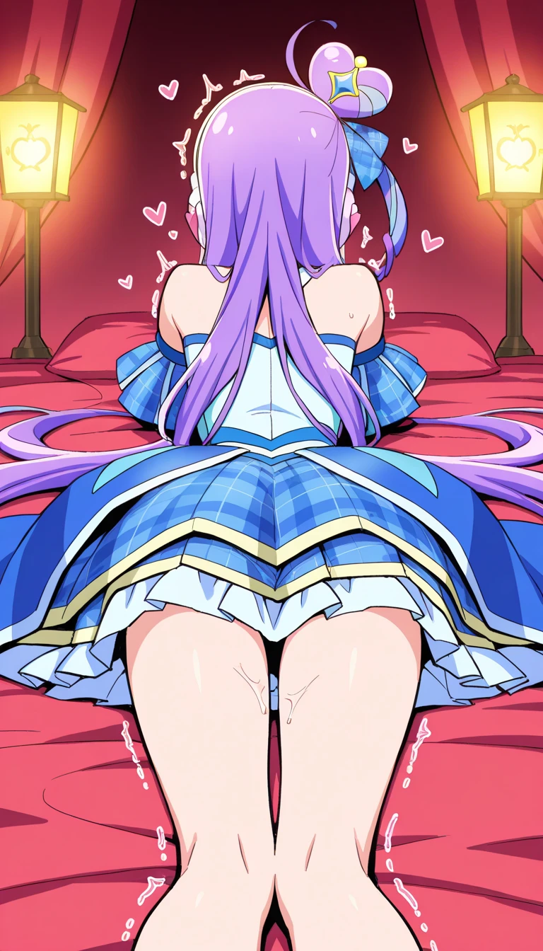 (masterpiece, best quality, illustration, game cg), solo, 1girl, nepgear, d-pad hair ornament, white leotard, elbow gloves, white thighhighs, blush, lips parted, ass view, picture in a feame, (glory wall pose:1.3)