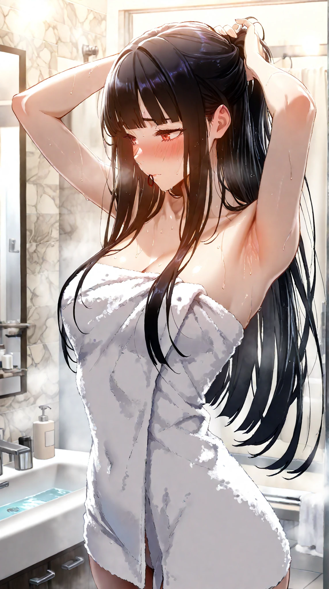 ((((, , perfect anatomy, anatomically correct, super detailed skin)))), 1 girl, japanese, 16 years old, (detailed ultra-oily shiny skin:1.1), watching the view, (smile:1.2), 
beautiful hair, beautiful face, beautiful detailed eyes, (long hair:1.4, straight hair:1.7), parted bangs:1.5, light brown hair, (large breasts:0.8), 
beautiful clavicle, beautiful body, beautiful chest, beautiful thigh, beautiful legs, beautiful detailed fingers, five fingers, babyface, , topless, bottomless, 
(((naked towel))), 
(beautiful scenery), inside kitchen, walking, standing, 
(8k, top-quality, masterpiece​:1.2, extremely detailed), (photorealistic), beautiful art, visual art, depth of fields, cinematic lighting, ,