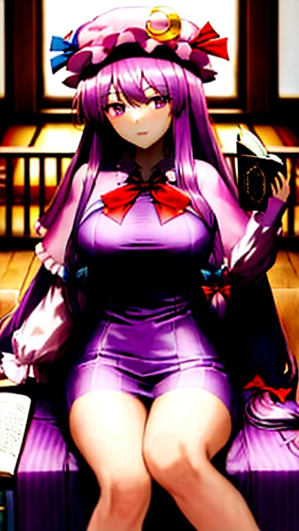 (solo), (Patchouli toho character:1.3), (standing at lakeside forest alone), outside, (standing with open legs wide:1.3), (arms behind back), swaying back, stretch legs, tiptoe, BREAK, (disproportionately gigantic huge breasts:1.3), cleavage, inconceivably narrow waist, very short torso, (skinny long legs), BREAK, capelet, sheer short dress, very short skirt, thigh gap, (black thighhighs), stiletto heels, BREAK, smile for viewer, open mouth, nose blush, full body, pussy juice, (orgasm), (nsfw:0.5), (coverd erectile nipples)